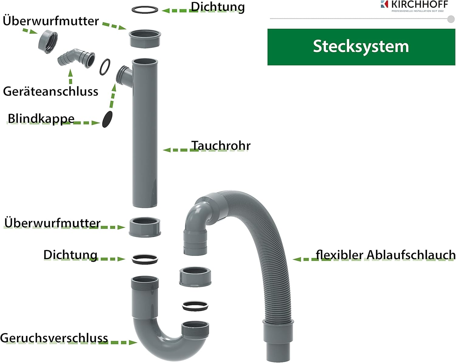 Thumbnail - Kirchhoff Siphon "ECO-SAVE", (Set), 1 1/2" x 3/4"T x 40/50 mm, mit Geräteanschluss