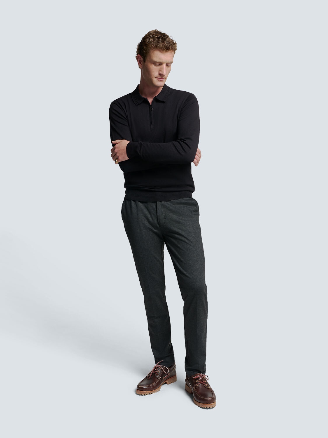 NO EXCESS Rundhalspullover »No Excess Polo-Pullover mit halbem Reißverschluss«
