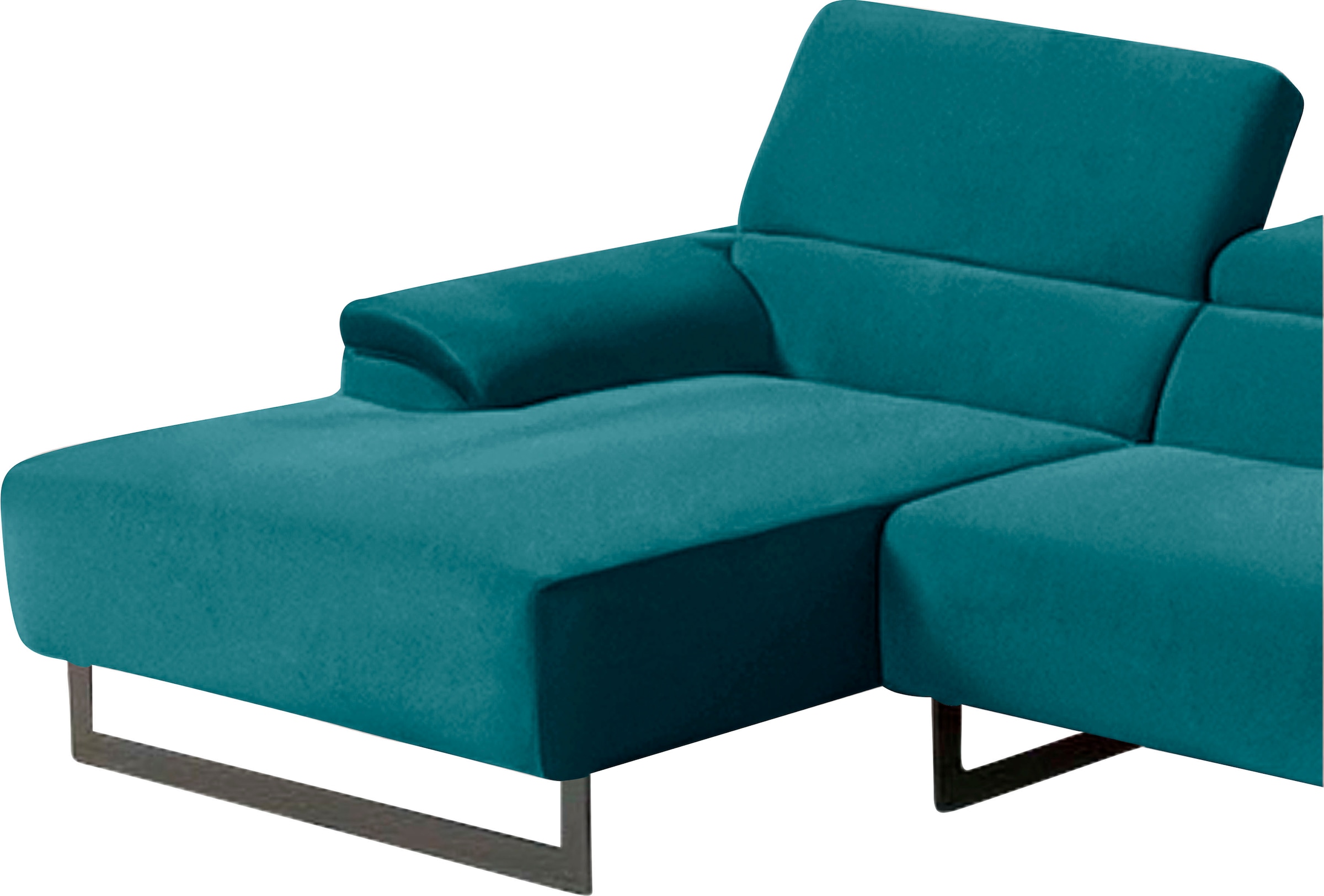 Egoitaliano Ecksofa »Malika, edel und bequem, Designsofa mit hochwertigen Bezügen, L-Form«, mit Recamiere, inkl. Kopfteilverstellung und chromfarbenen Metallfüßen