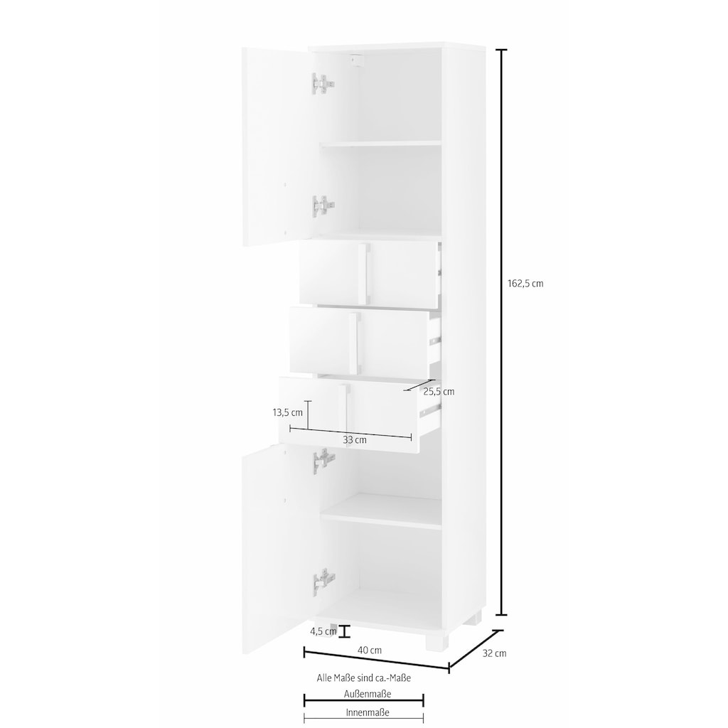 Schildmeyer Hochschrank »Kampen«, Höhe 163,7 cm, mit Metallgriffen, Türen mit Soft-Close-Funktion