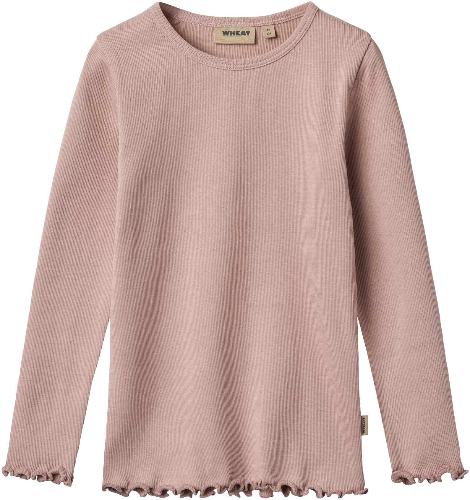 WHEAT Mädchen Langarmshirt "Rib T-Shirt L/S Ida", rosa, Gr. 110, unifarben, Jersey, Obermaterial: 96% Baumwolle, 4% Elasthan, Shirts