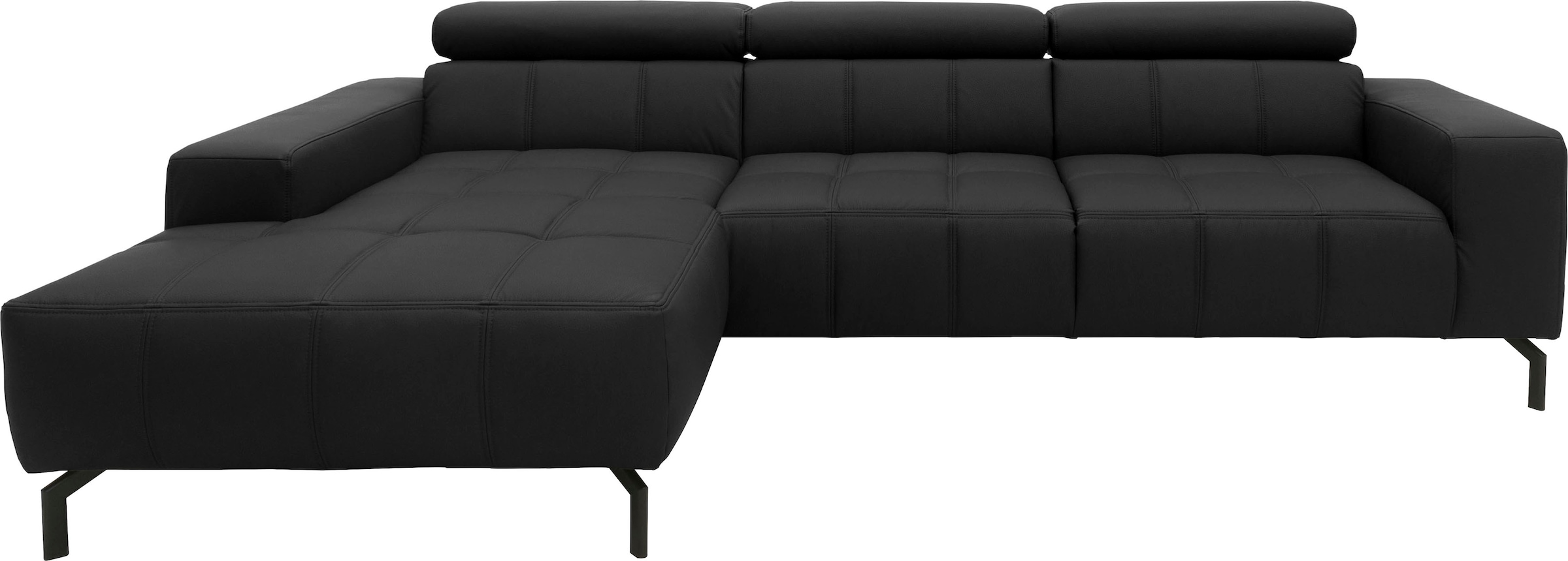 DOMO collection Ecksofa "Cunelli tolle Sitznähte als Designelement, fester Sitzkomfort, L-Form" whlw. verstellbare Kopfteile, passend für gängige Saugroboter