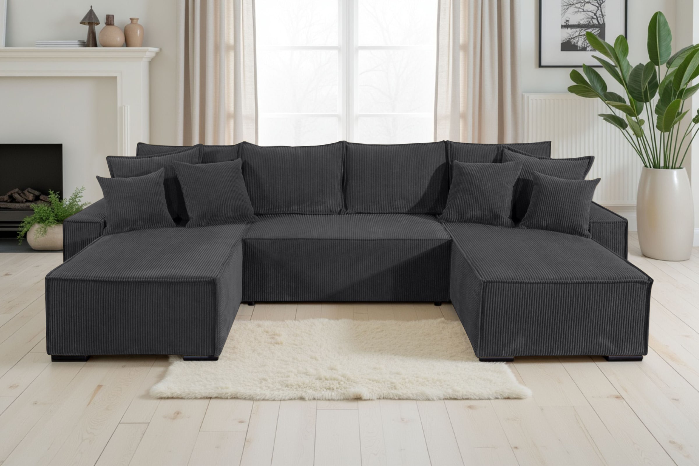 COLLECTION AB Wohnlandschaft "Manhattan U-Form, B: 313 cm, in Breit- oder Normalcord" Schlaffunktion, Bettkasten & Zierkissen, Federkern