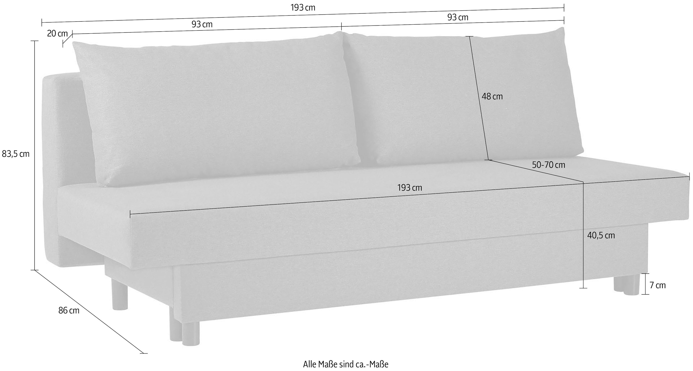 INOSIGN 3-Sitzer »SAWYER Schlafsofa mit Bettkasten und Wellenunterfederung«, pflegeleichte Bezüge: Velvet & Struktur, B/T/H 193/86/83,5 cm