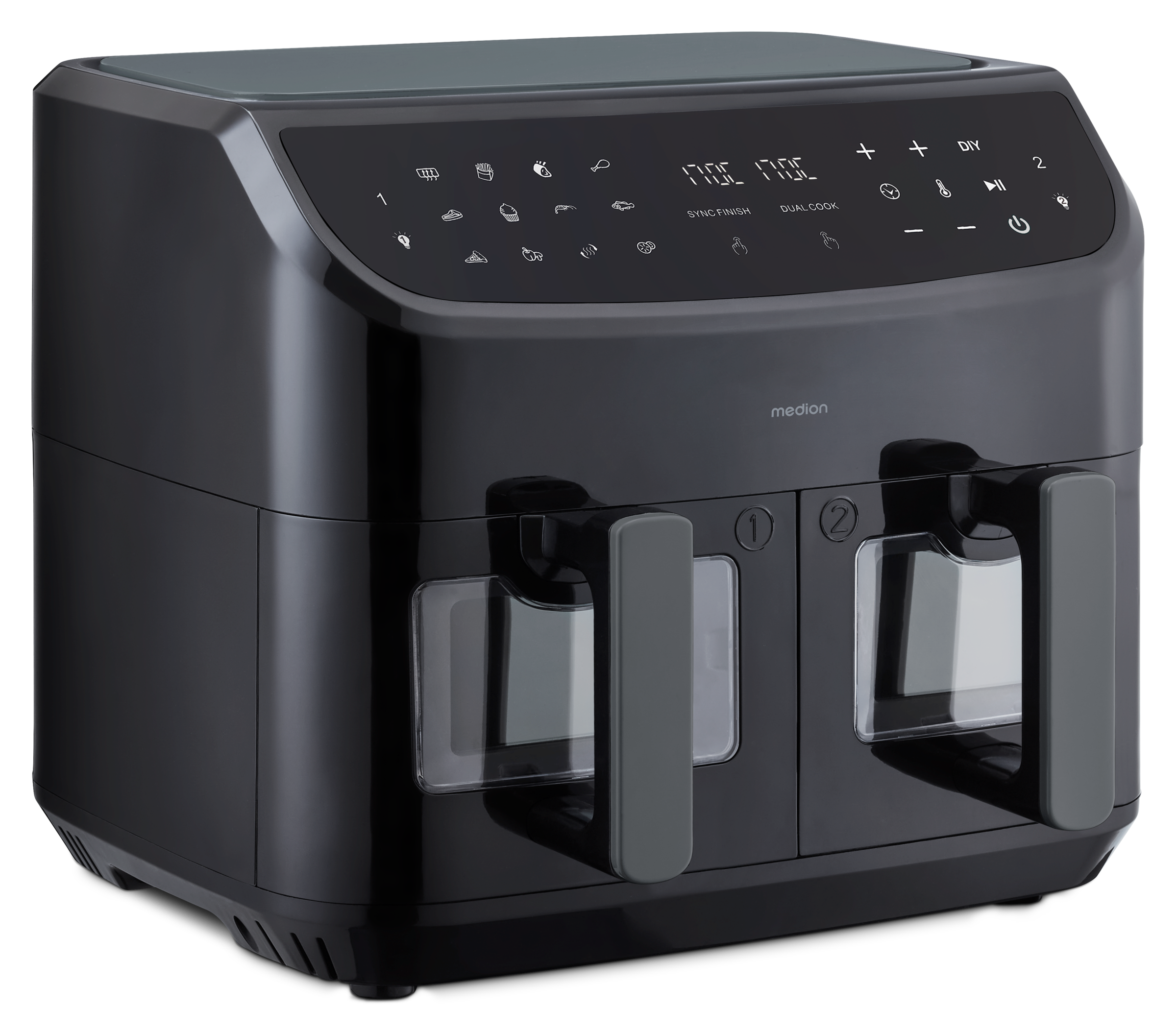 Medion® Heißluftfritteuse »P20 XL (MD 11760) 8,7 L Korbvolumen, 9 Automatikprogramme, Dual Cook«, 2400 W, Temperatur 50 - 200 °C, ILAG Beschichtung, Sync-Finish