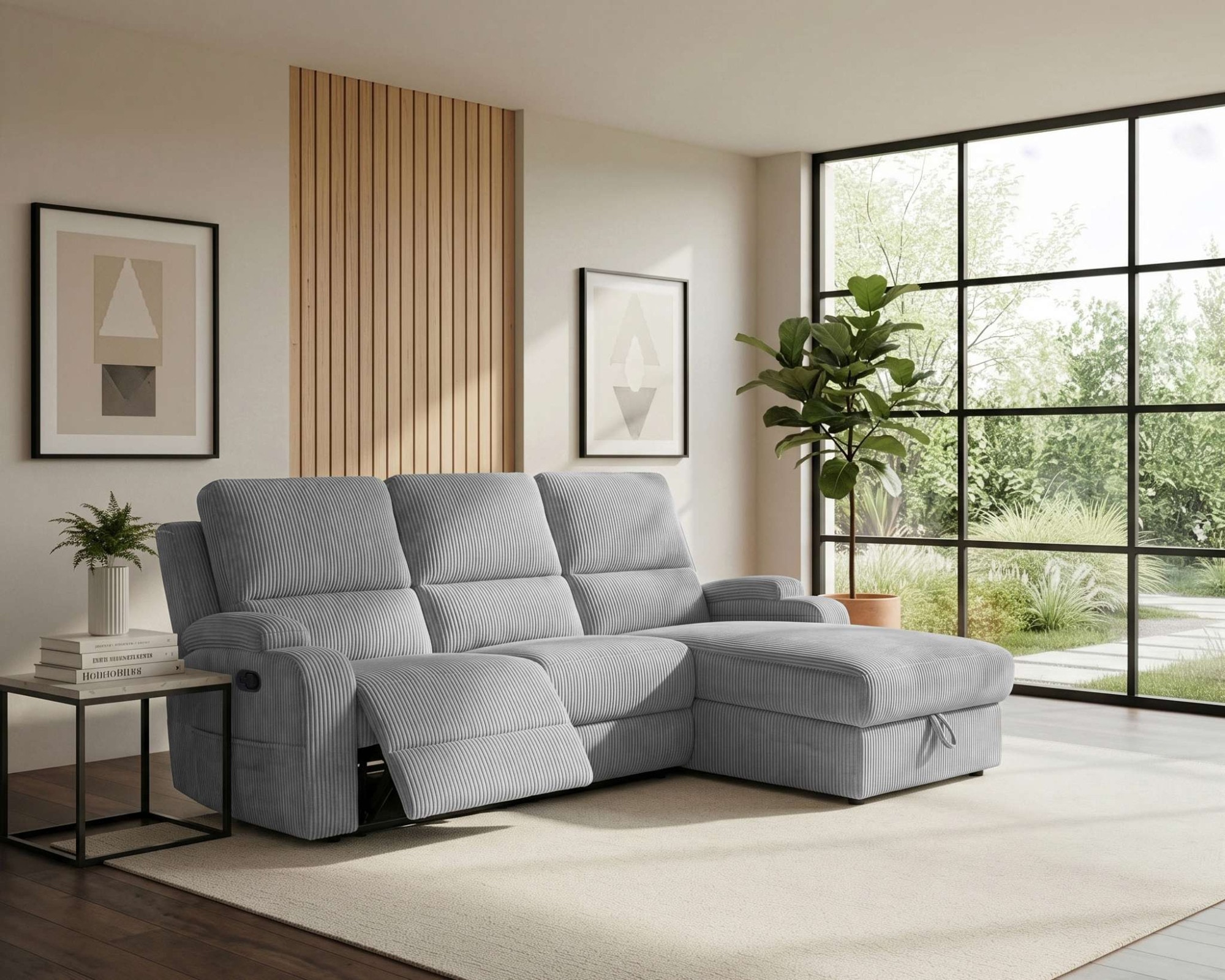 OTTO home Ecksofa "NAPORI Cord, Multimediasofa, L-Form" man. oder elektr. Relaxfuntion, USB-A bei elektr. Variante, Staukasten
