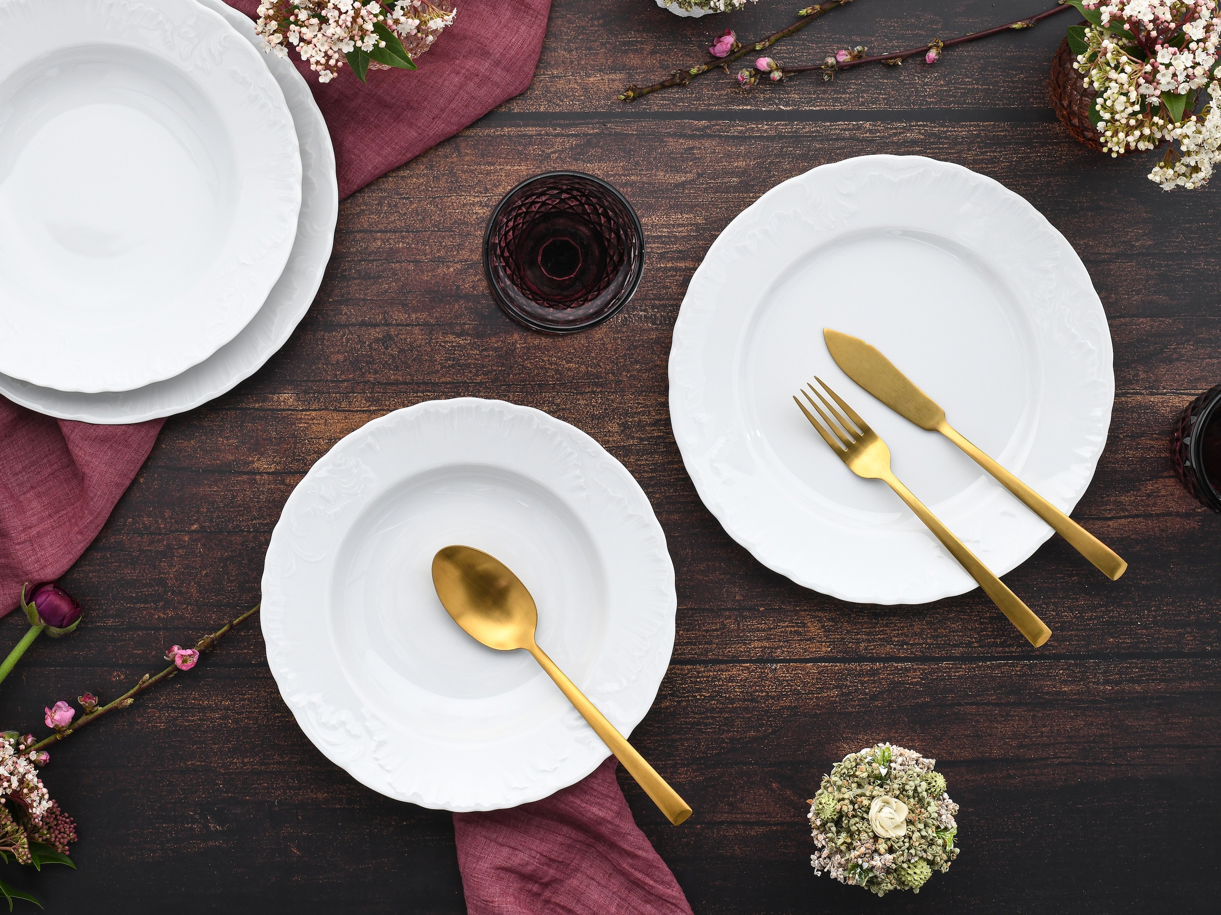 CreaTable Tafelservice »Rokoko, Service 12-tlg.« Teller Set, Daily Use, Zeitlos