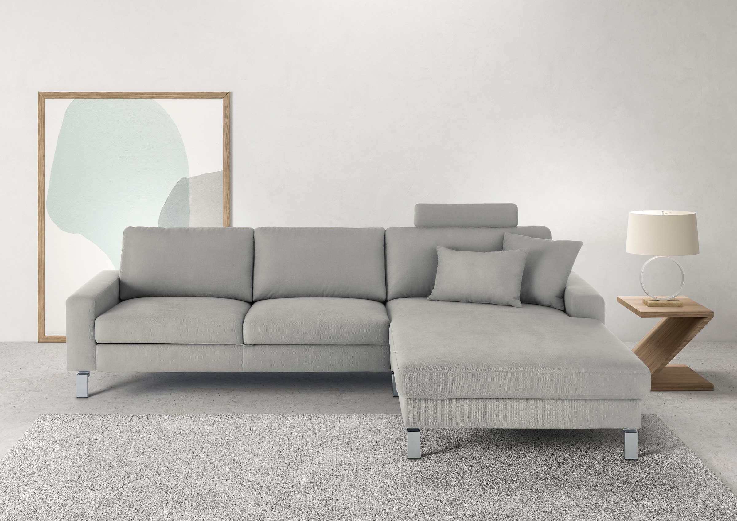 3C Candy "Lecce, wahlweise PUR-Schaumstoff oder Tonnentaschenfederkern" Bett im 2,5-Sitzer, teilmotorische Schlaffunktion im Longchair, L-Form