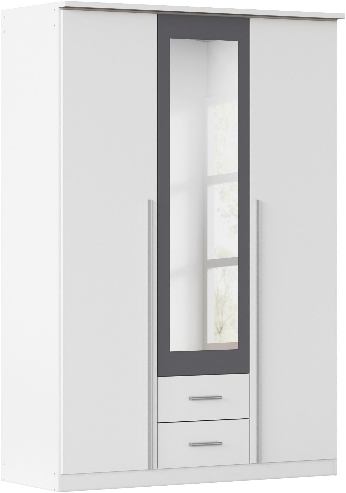 rauch Kleiderschrank »Kleiderschrank Schrank Garderobe Wäscheschrank Ankleide KREFELD« Breiten: 136/181 cm, Höhe: 199 cm,  farblich abgesetzte Spiegelumrandung, Griffstangen MADE IN GERMANY