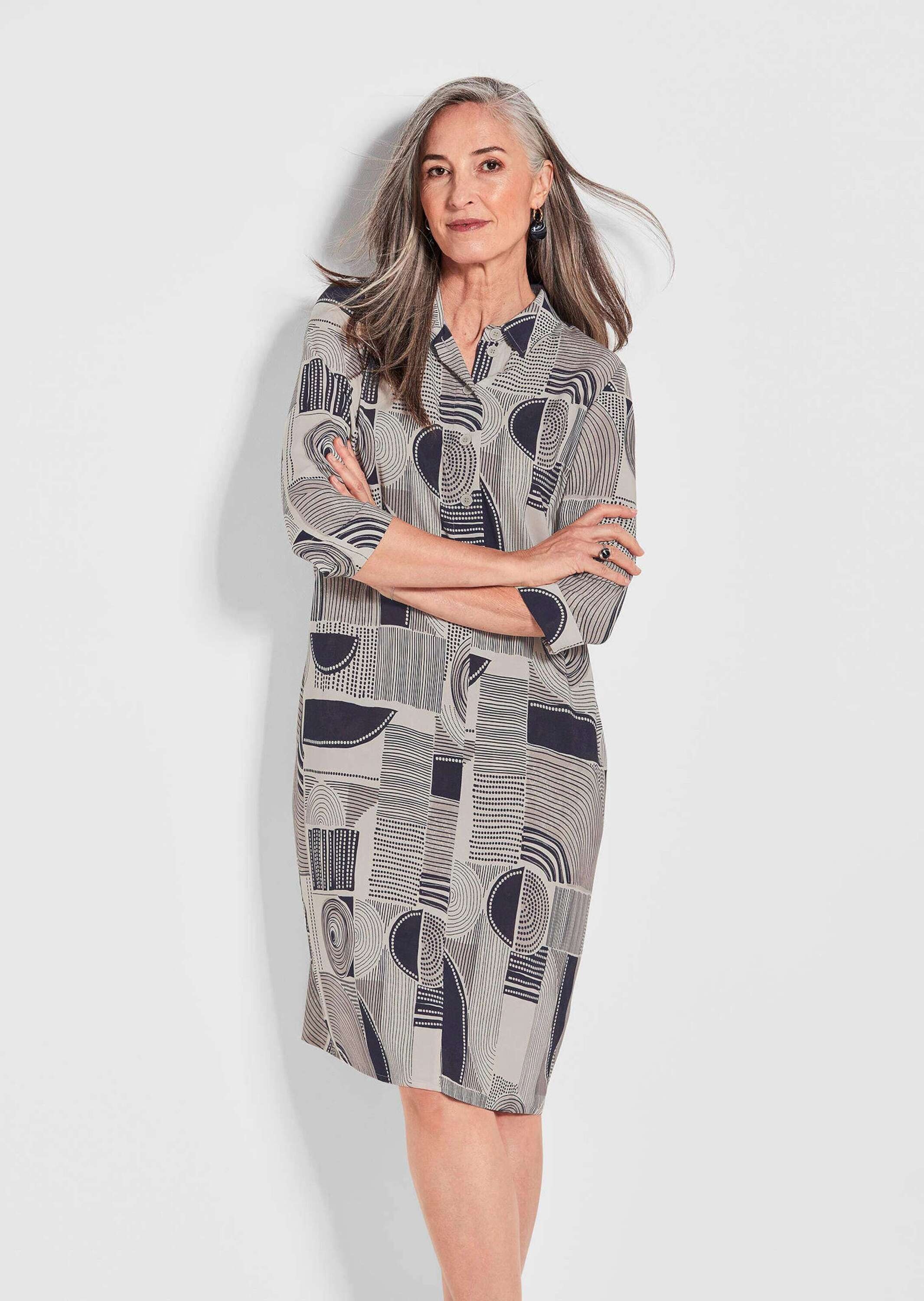 GOLDNER Sommerkleid "Kurzgröße Elegantes Hemdblusenkleid mit grafischem All günstig online kaufen