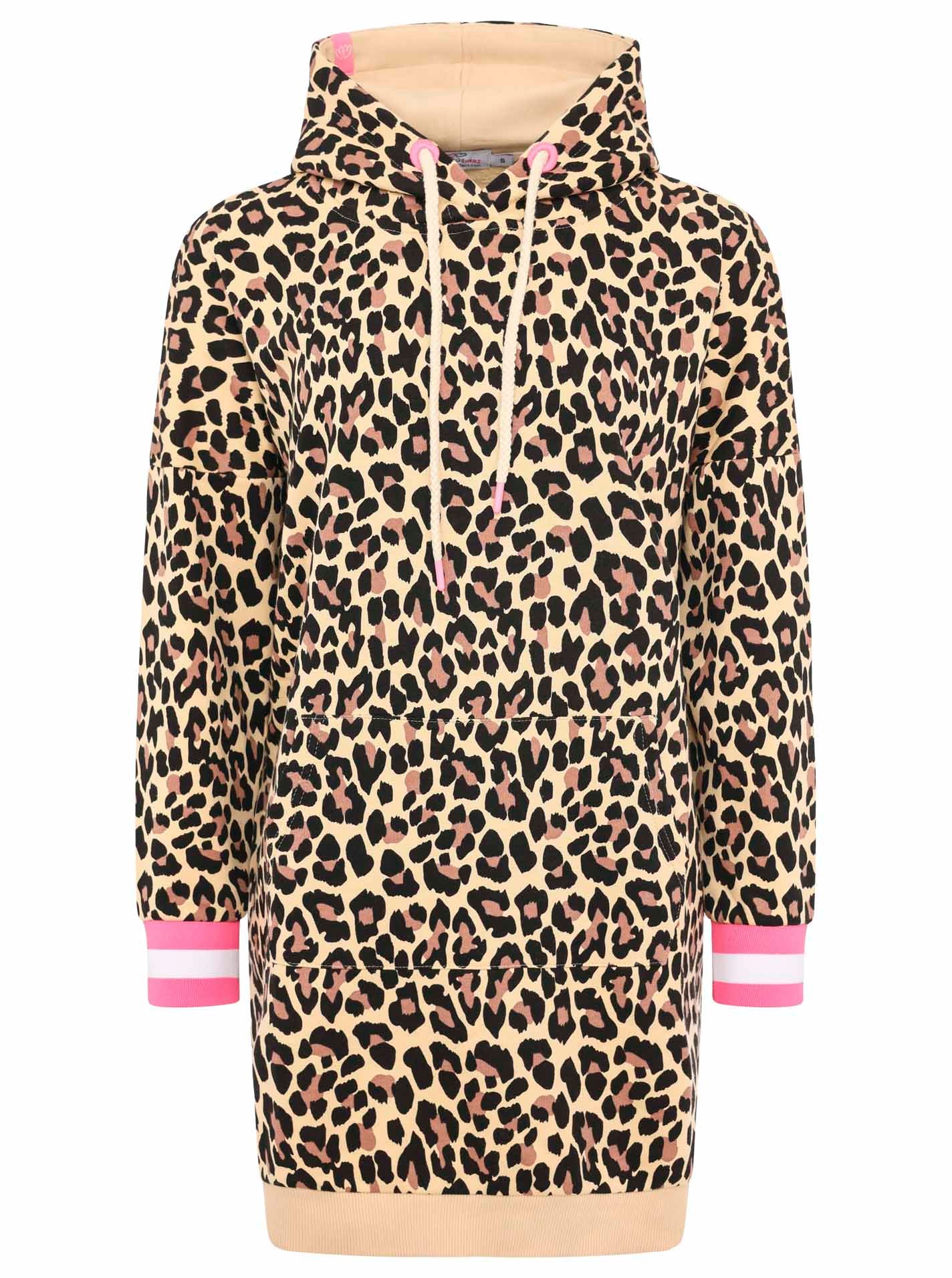 Zwillingsherz Sweatkleid »"Leo all over"«, mit Kapuze und Kängurutasche, auffälligen Bündchen