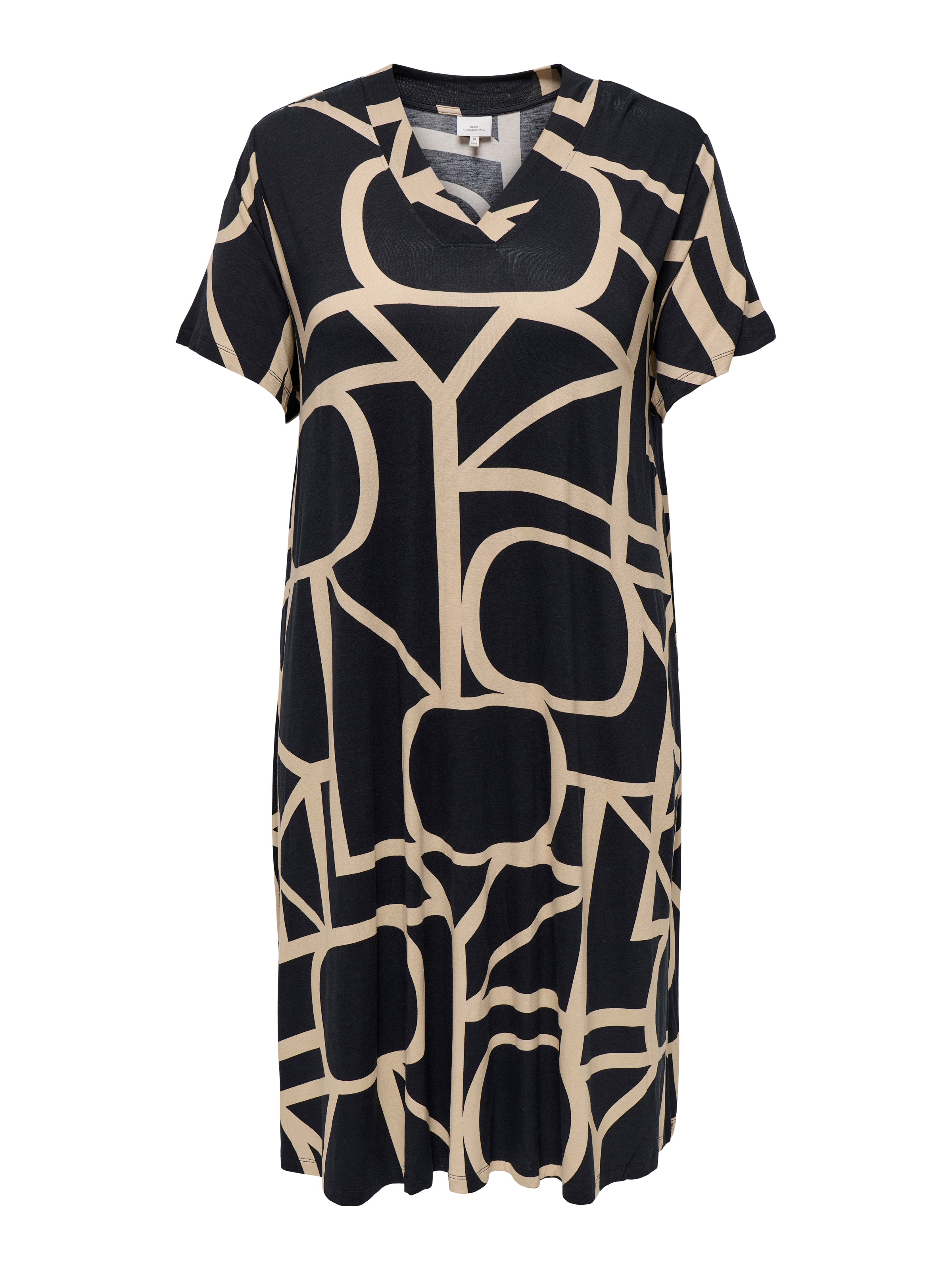 ONLY CARMAKOMA Shirtkleid »CARFYRLA LIFE S/S V-NCK BLK AOP DRE NOOS«