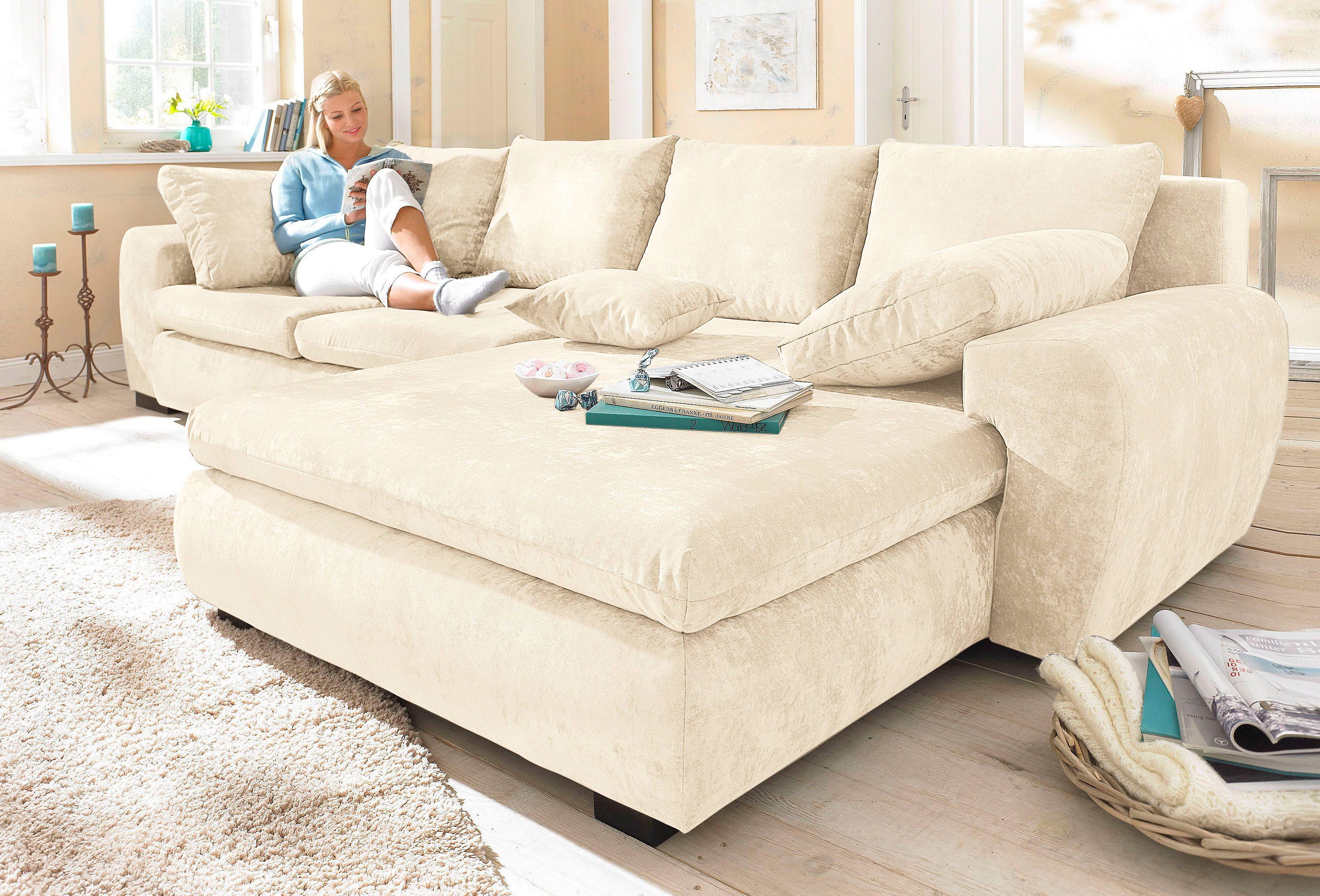 Home affaire 1100000002199 "Cara Mia L-Form, B: 325 cm, XXL-Sofa mit 4 Zierkissen" mit Schlaffunktion & Bettkasten, Liegefl. 145x270 cm