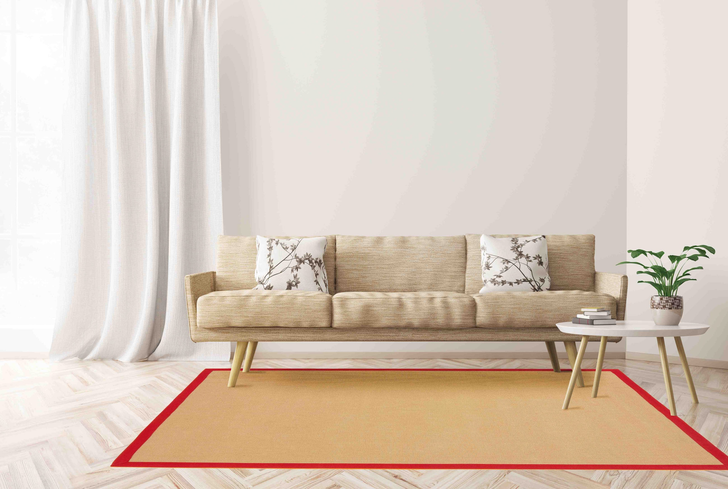 Sisalteppich CARPETFINE "Sisal , auch als Läufer erhältlich", rot, B:240cm H:5mm L:340cm, Sisal, Teppiche, Sisalteppich, mit farbiger Bordüre, Anti Rutsch Rückseite, viele Größen, Wohnzimmer