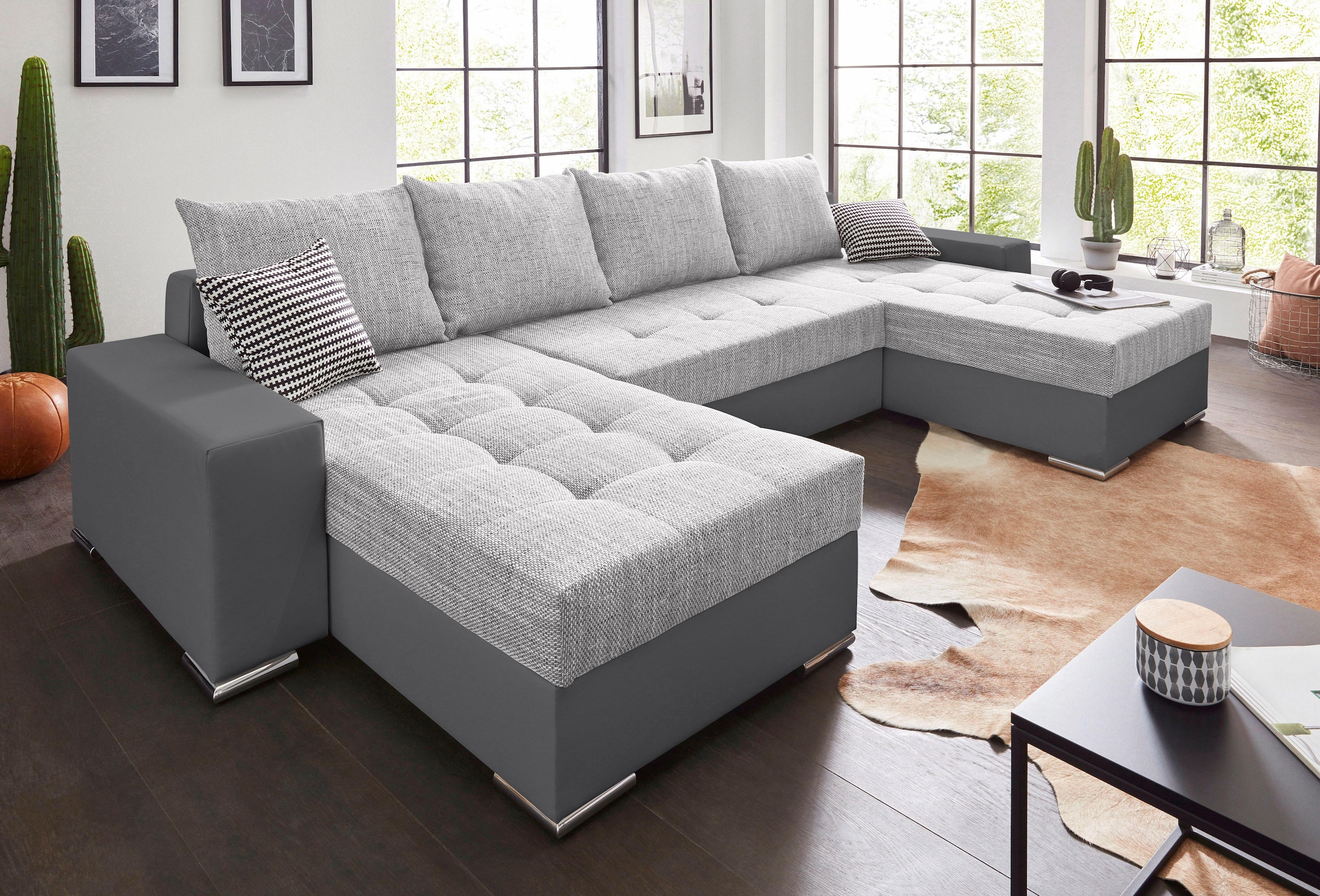 COLLECTION AB sofa »XL-Josy U-Form plotis 313 cm Kunstleder-Mix Microfaser« ir miegojimo funkcija Dėžutė patalynei su 4 gleich dydžiai Dekoratyvinės pagalvėlės