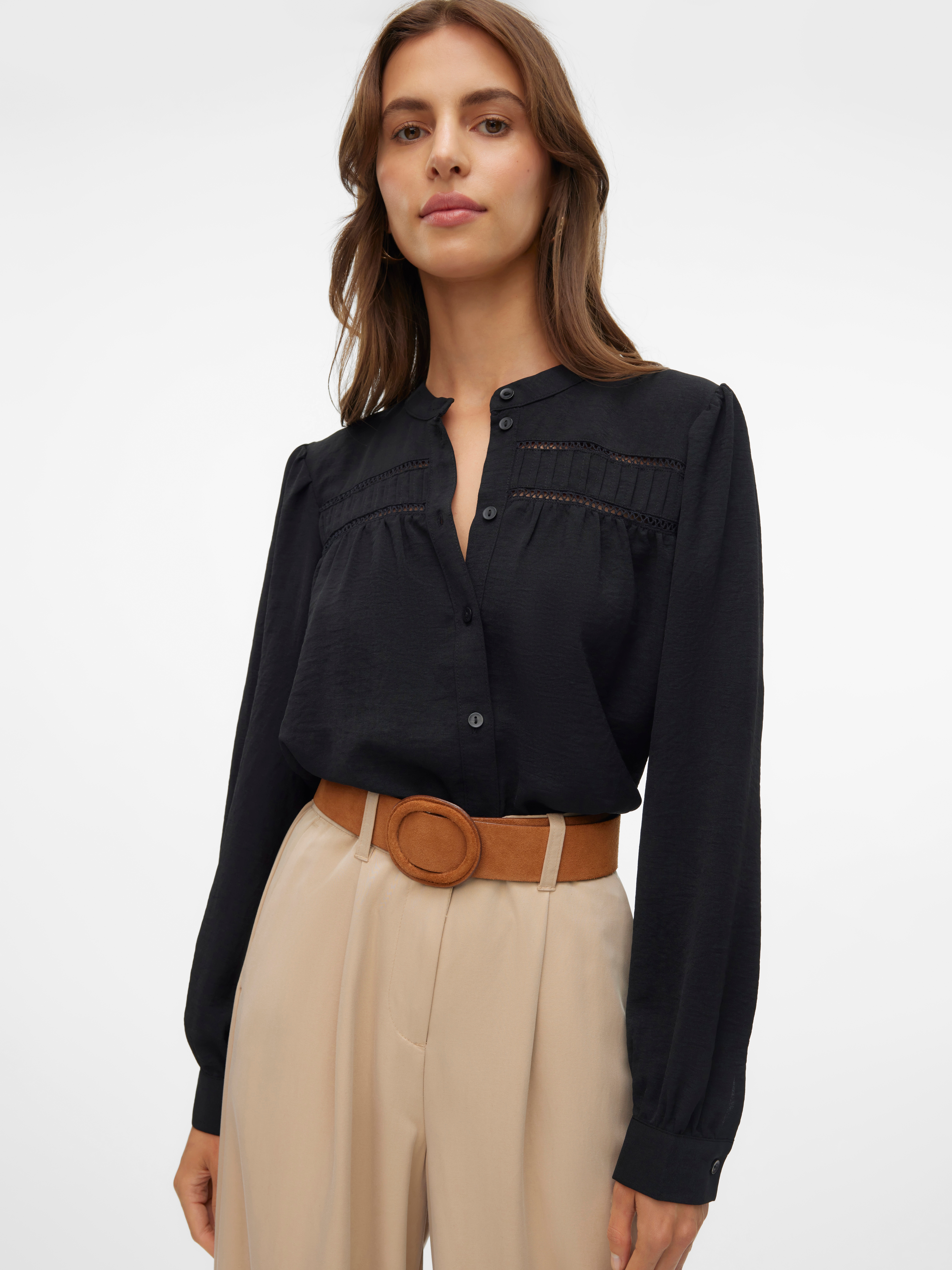 Vero Moda Langarmbluse "VMEMMA LS LACE SHIRT WVN GA NOOS" Polyester, loose fit
