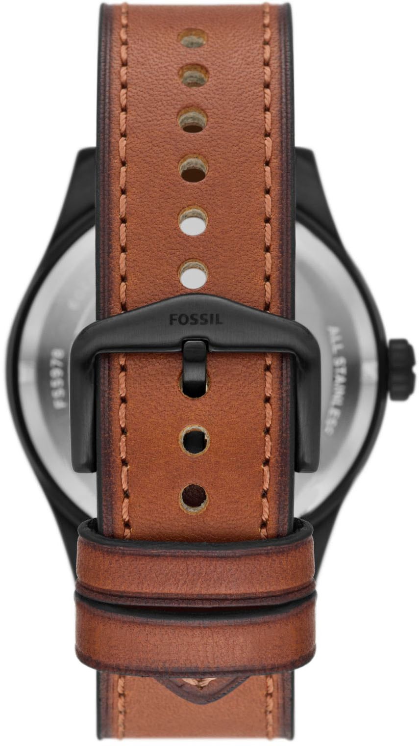 Fossil Solaruhr »DEFENDER«, Armbanduhr, Herrenuhr, Lederarmband, Datum