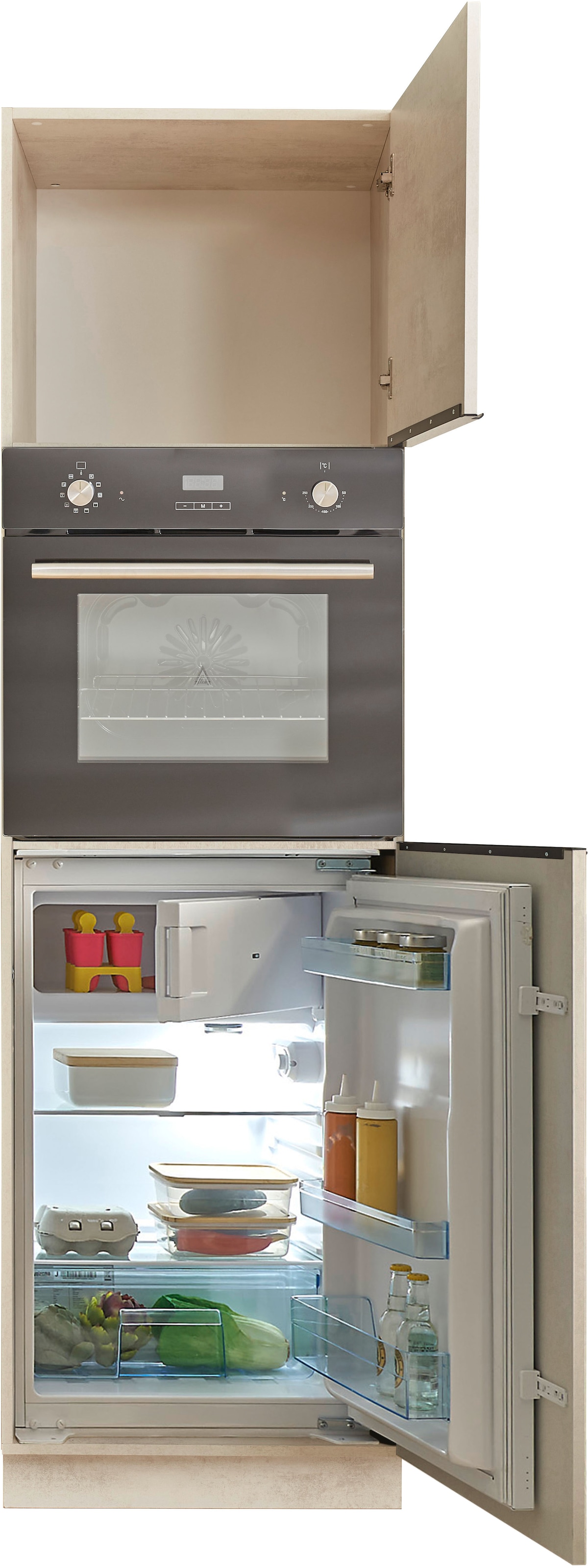 BASIC by Balculina Backofen/Kühlumbauschrank »Sanibel Küchenschrank Chromix Weiß, Hochschrank BxHxT 60 x 210 x 58«, (1 St.), Mit 2 Türen, Platz für Backofen und Einbaukühlschrank, Breite 60cm