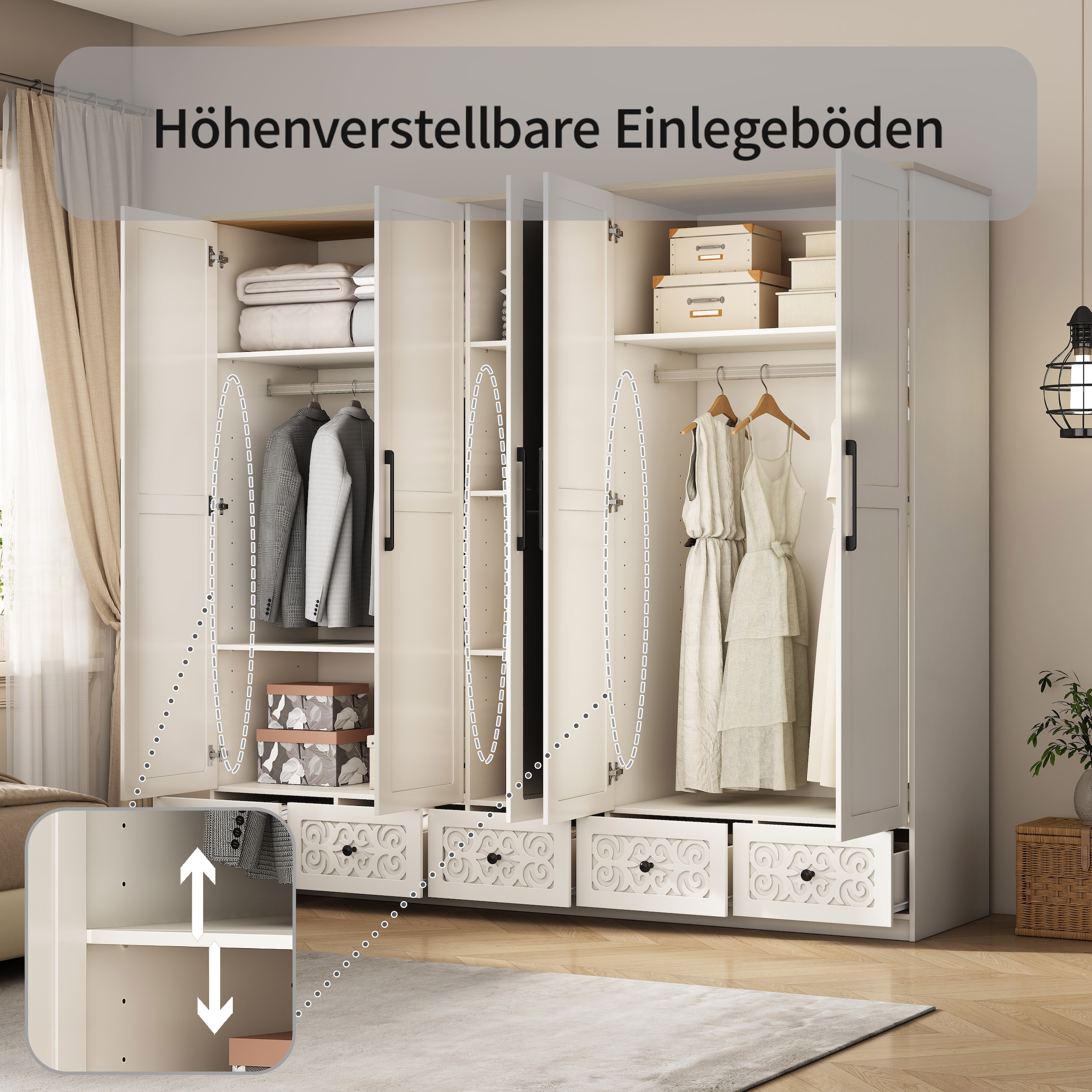 OTTO home Kleiderschrank »EZZON-KS« Landhaus Design Schlafzimmerschrank mit Verzierungen und Spiegel
