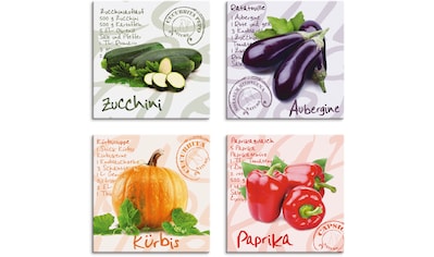 Leinwandbild »Zucchini, Aubergine, Kürbis, Paprika«, Lebensmittel, (4 St.)