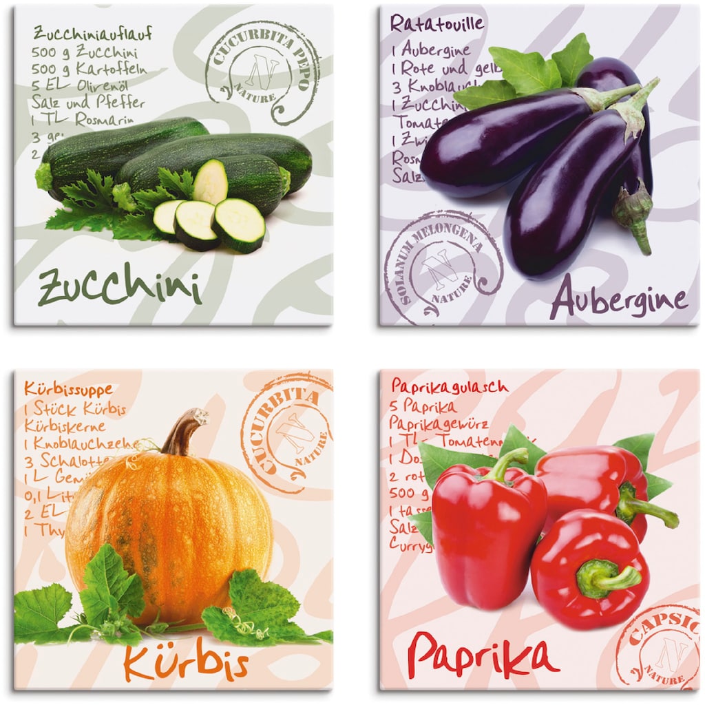Artland Leinwandbild »Zucchini, Aubergine, Kürbis, Paprika«, Lebensmittel, (4 St.)