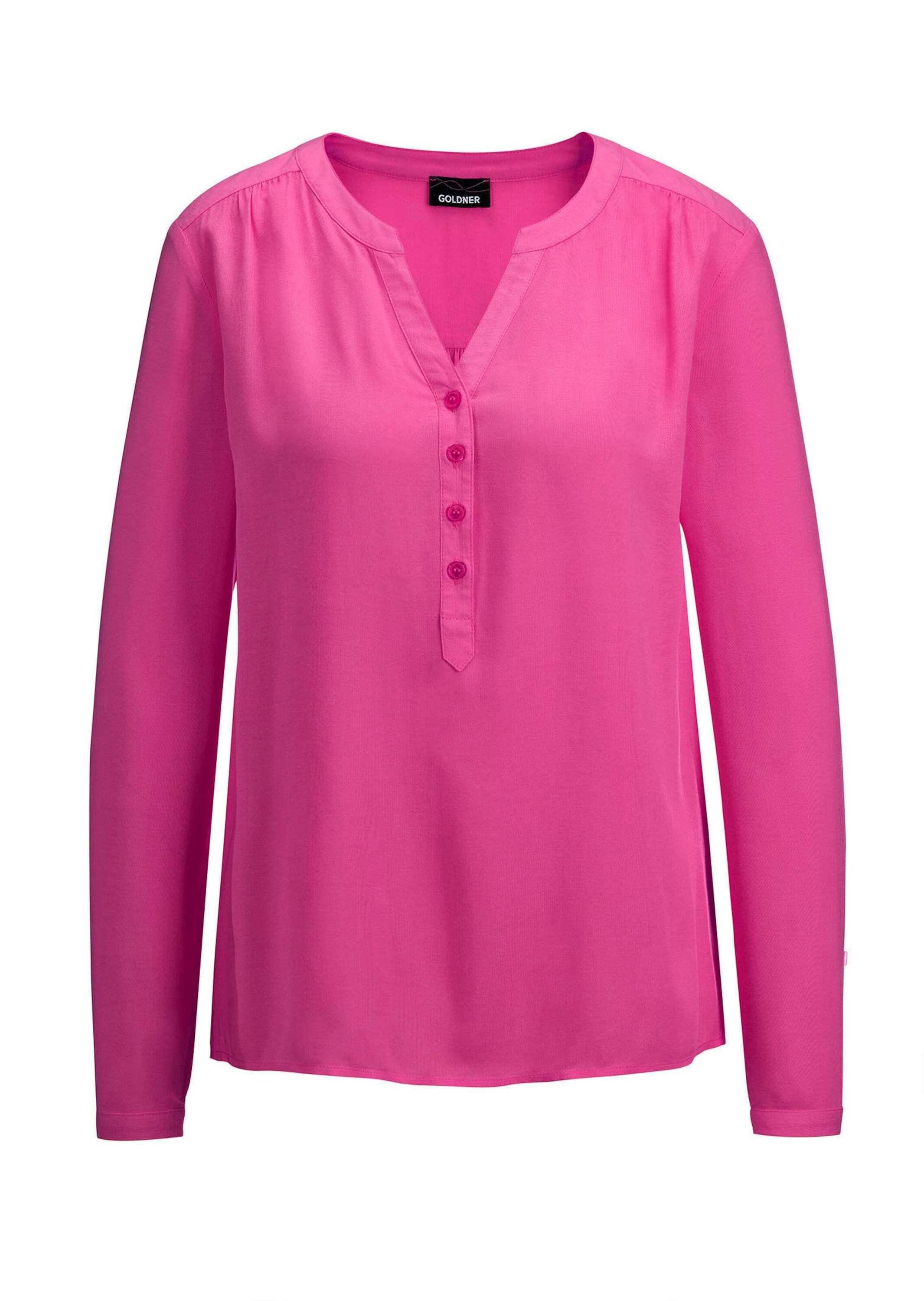 GOLDNER Schlupfbluse "Kurzgröße Elegante Viskosebluse mit V-Ausschnitt" Knopfleiste