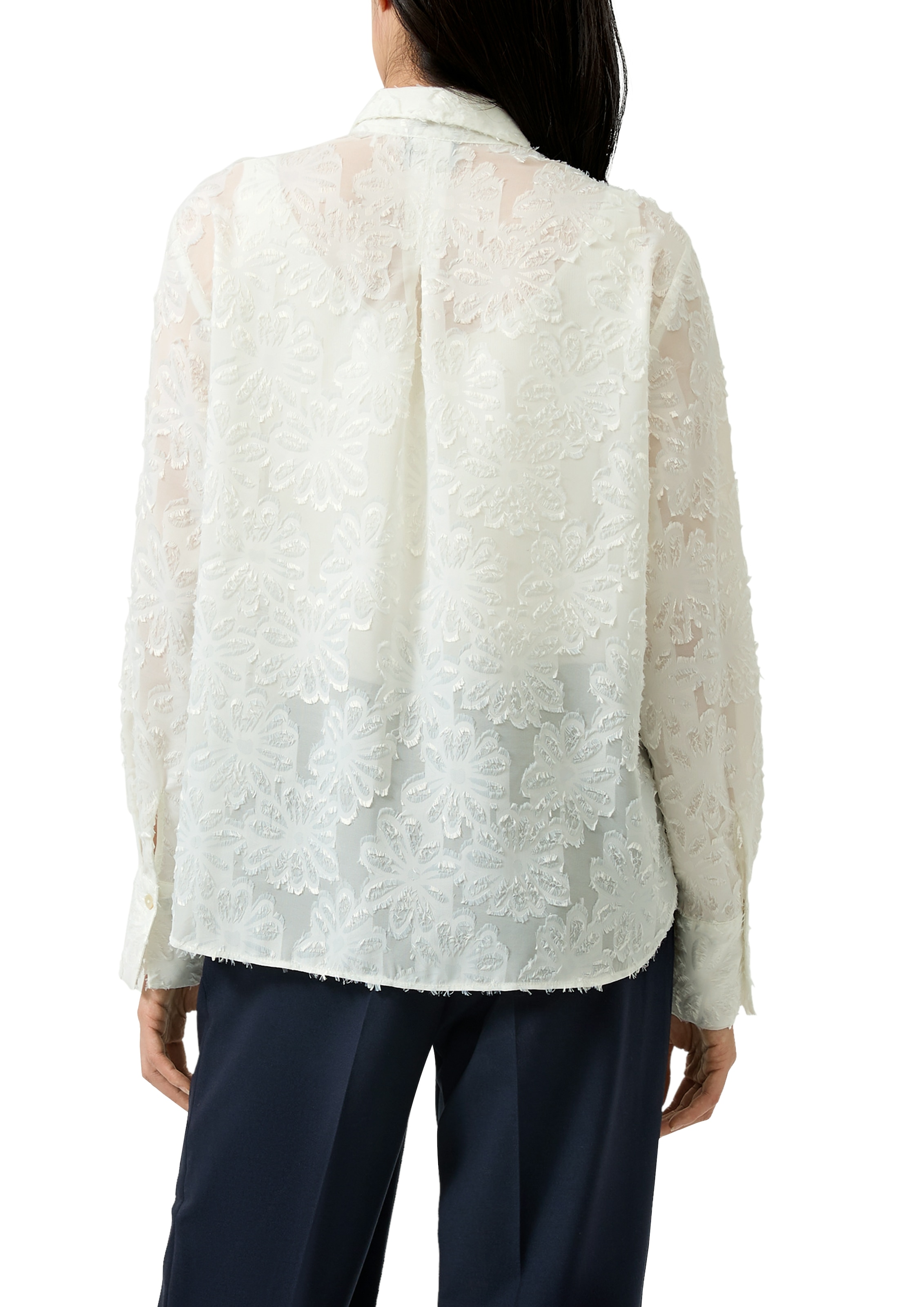 s.Oliver BLACK LABEL Langarmbluse mit Blüten-Appllikationen, transparent