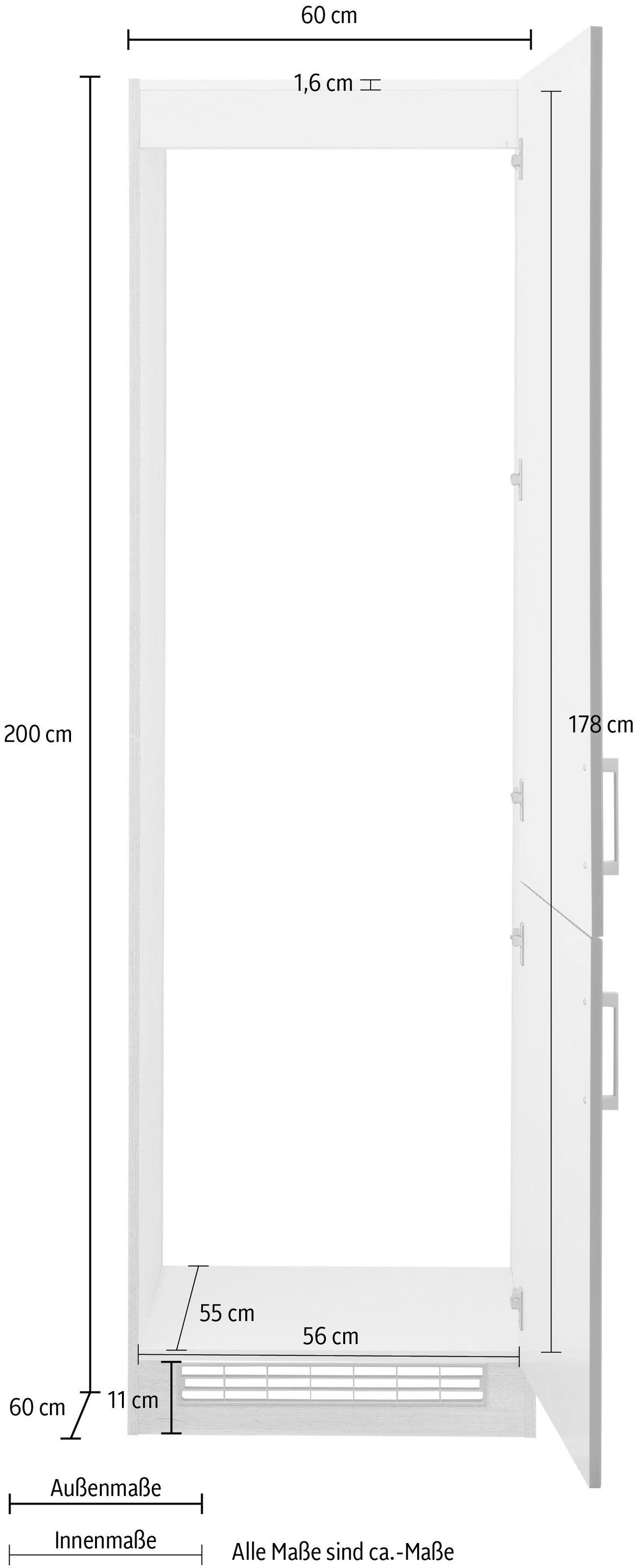 Black Friday HELD MÖBEL Kühlumbauschrank »Tinnum«, 60 cm breit, 200 cm hoch,  Metallgriffe, mit Nischenmaß 178 cm | BAUR