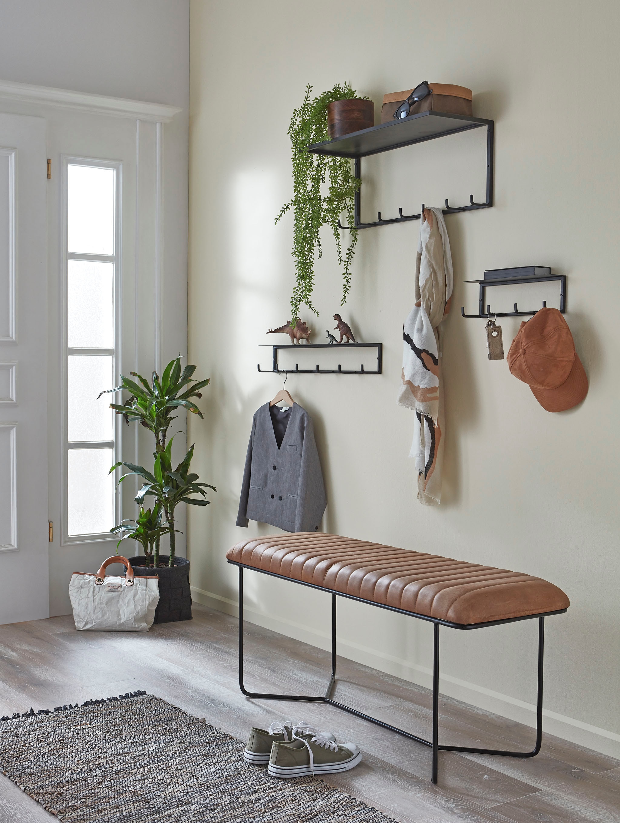 HAKU Hockerbank »Flurbank, Garderobenbank, Sitzbank« rechteckig - aus Leder Braun - B/T/H 100/38/48 cm