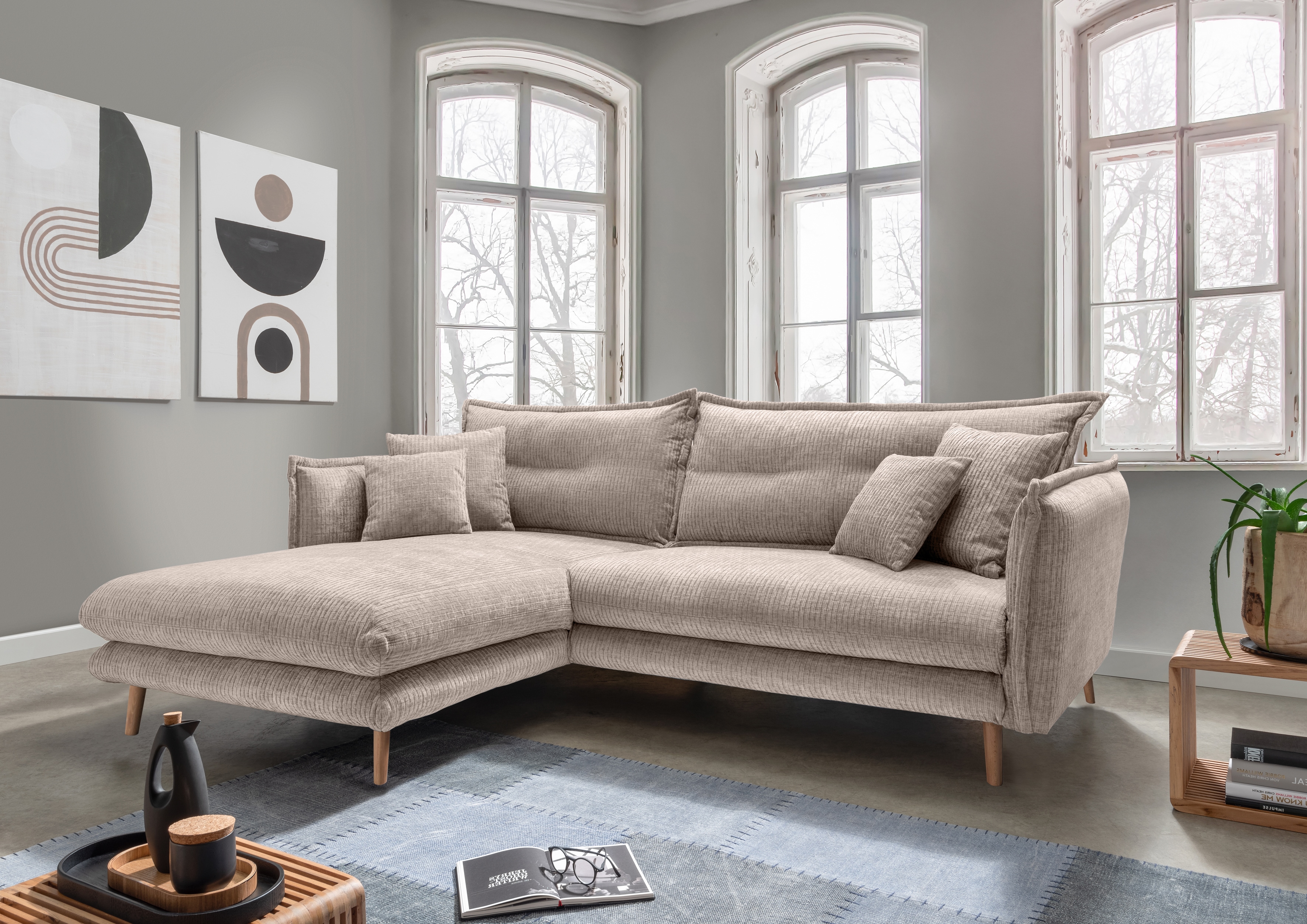 Home affaire Ecksofa "Levke, 255 x 180 cm, modern und bequem" zwei verschiedene Fußfarben wählbar