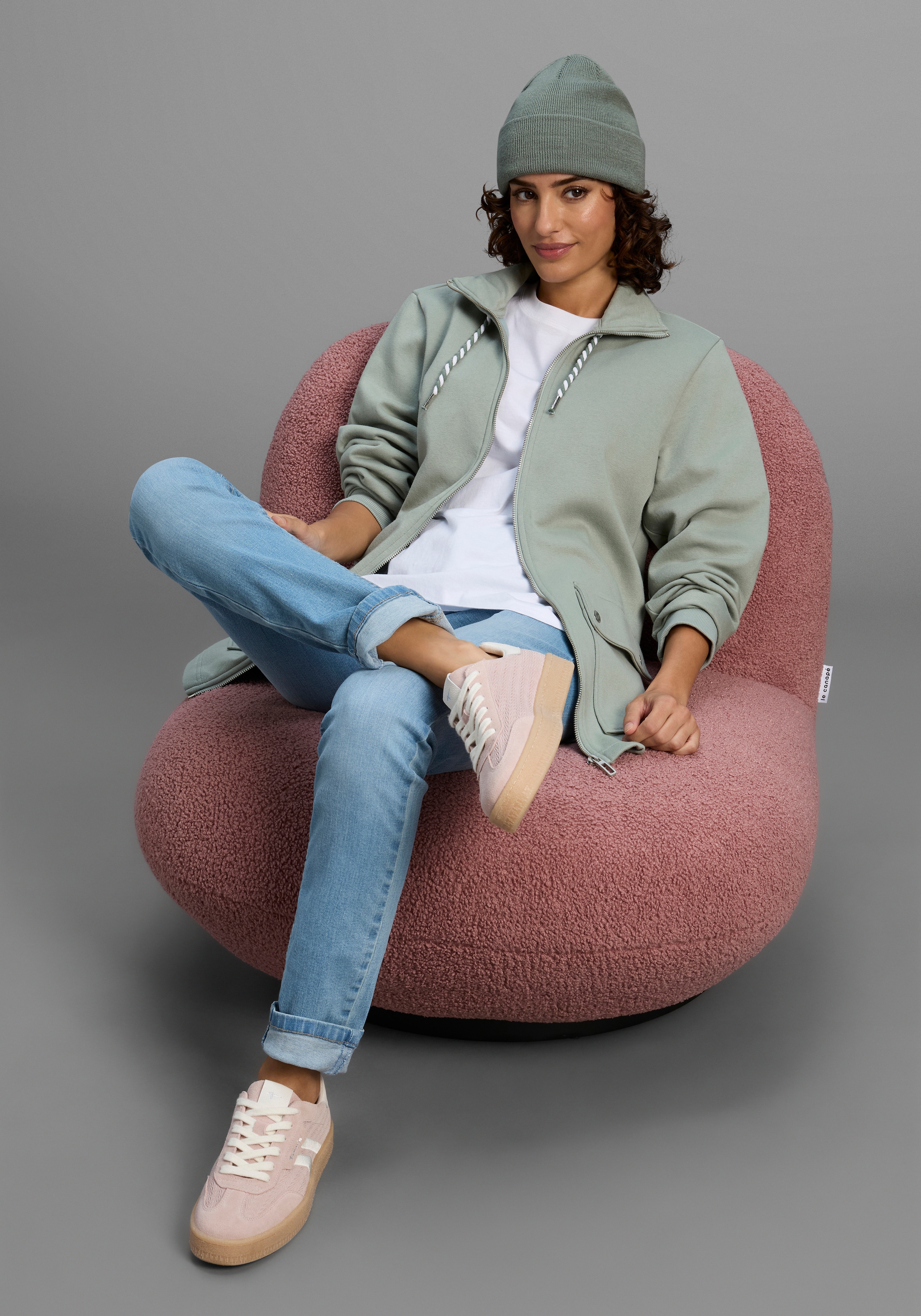 Laura Scott Sweatjacke, Weiche Baumwollmischung mit Stehkragen und Außentaschen