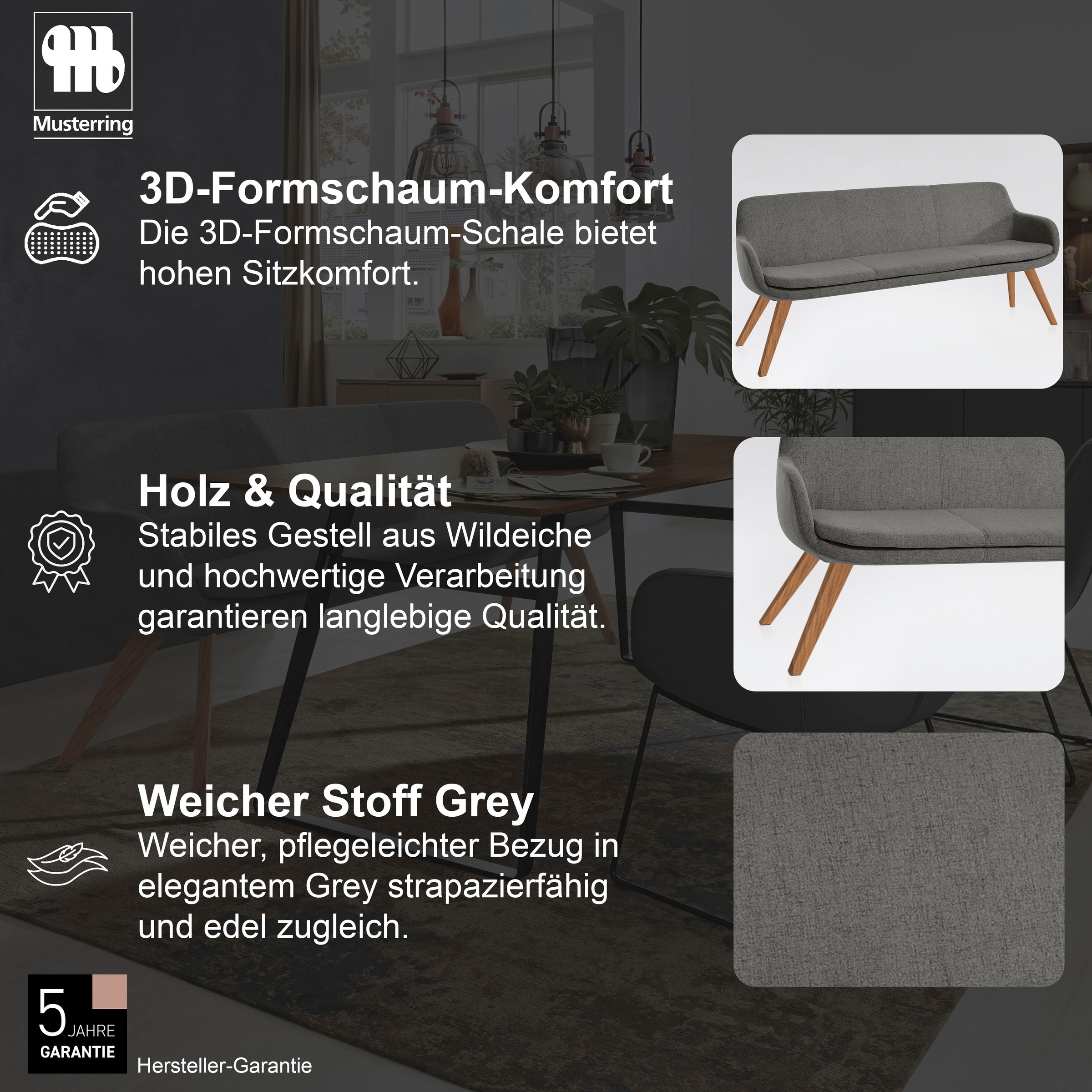 Thumbnail - Musterring Essbank "Tavia" Stativgestell Wildeiche massiv geölt, Breite 180, 200 oder 220 cm