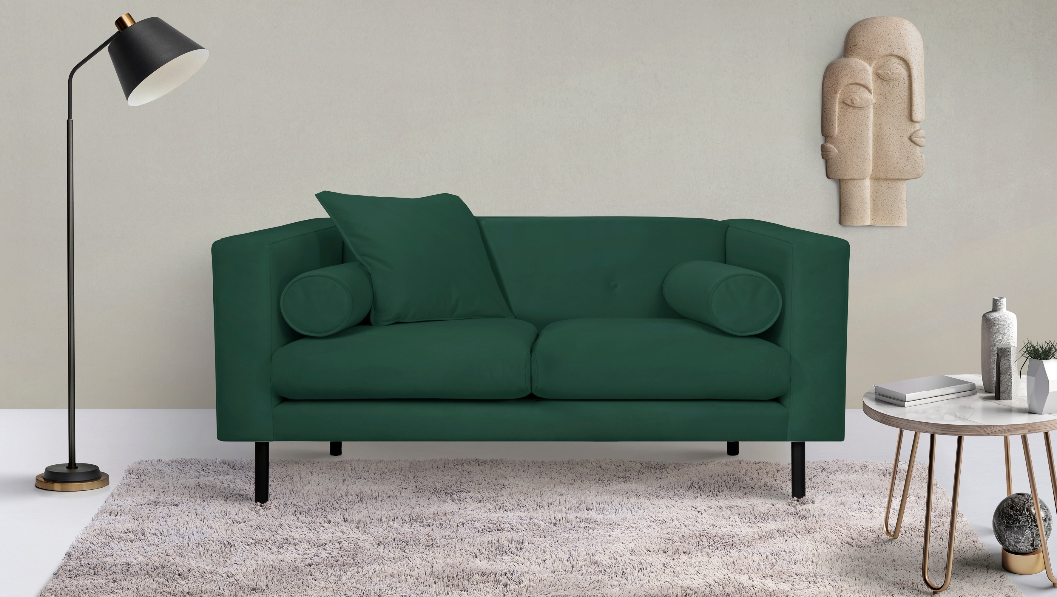 Home affaire 2-Sitzer "Lillibeth Designsofa mit Wellenunterfederung, Maße B/T/H: 155/74/83 cm" Zierkissen als Wendekissen, in Samtoptik oder Cord