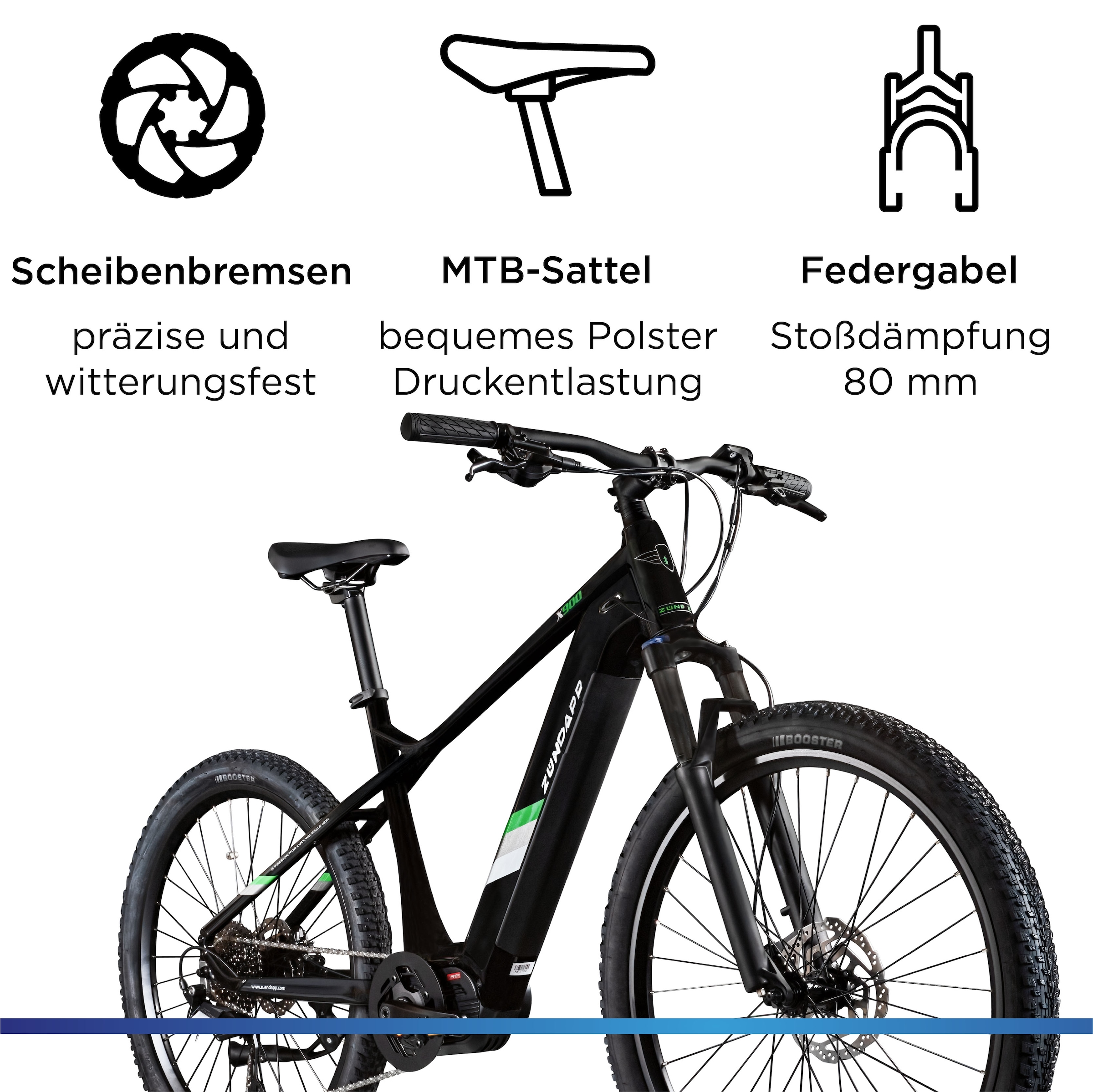 Zündapp »X900« 10 Gang Shimano Cues U6020 SGS Schaltwerk Kettenschaltung Mittelmotor 250 W Pedelec, Elektrofahrrad für Damen und Herren, MTB