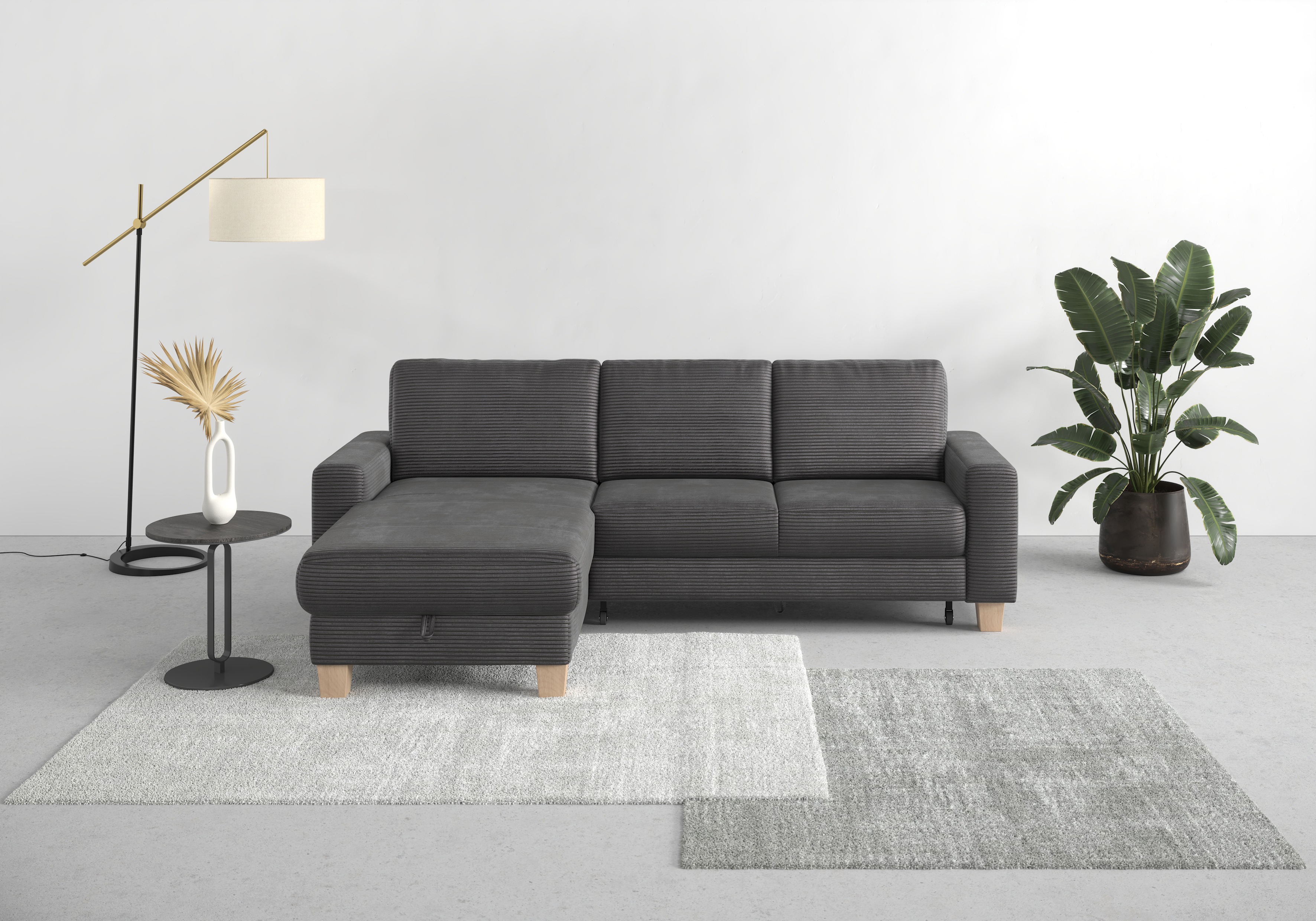 OTTO home Ecksofa "Summer L-Form" mit Recamiere, mit oder ohne Schlaffunktion und Bettkasten, Cord-Bezug