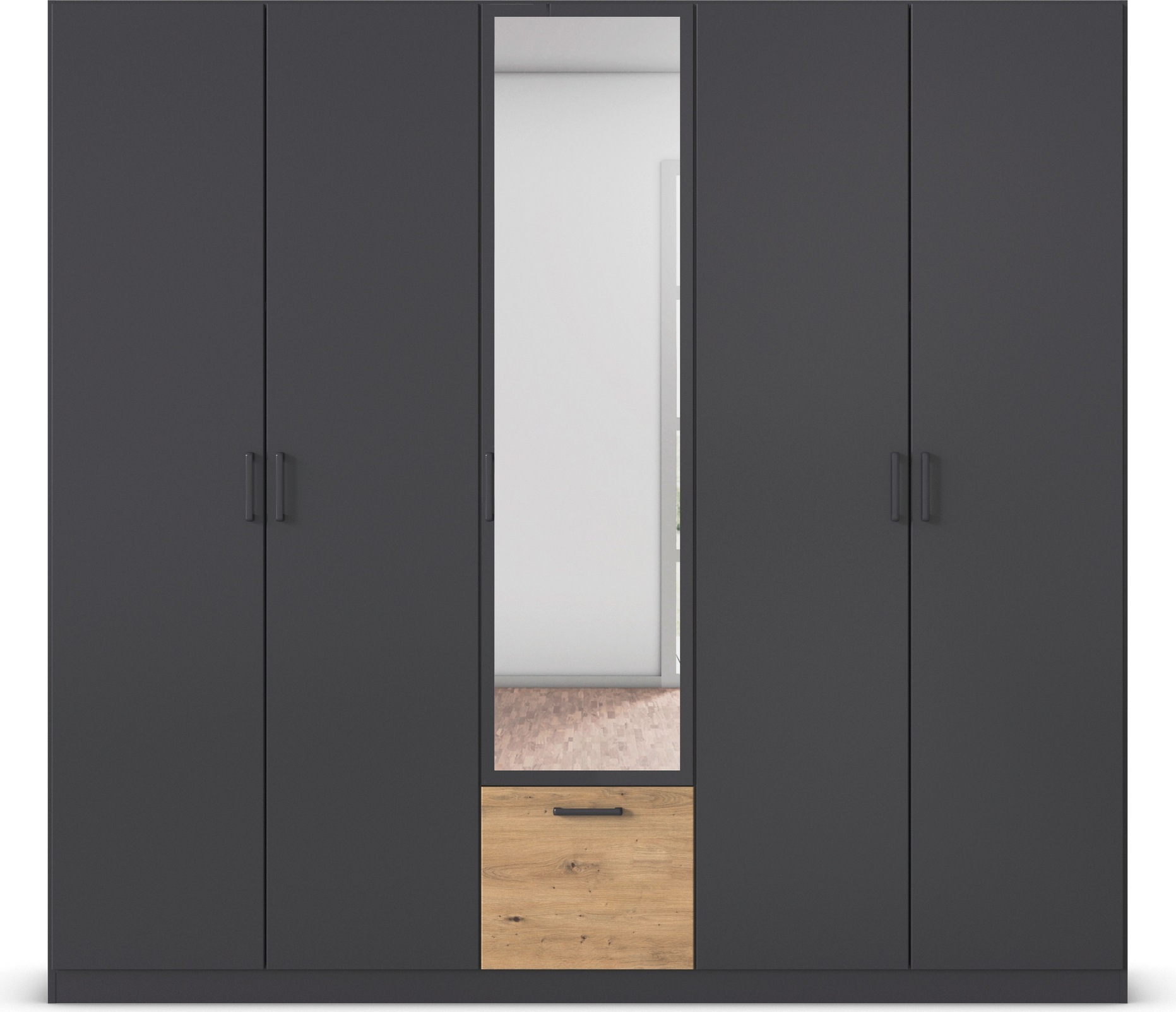 rauch Drehtürenschrank »Kleiderschrank Schrank Garderobe Wäscheschrank BARI mit Spiegel«, mit Schubasten mittig, moderner Griff in Graumetallic MADE IN GERMANY