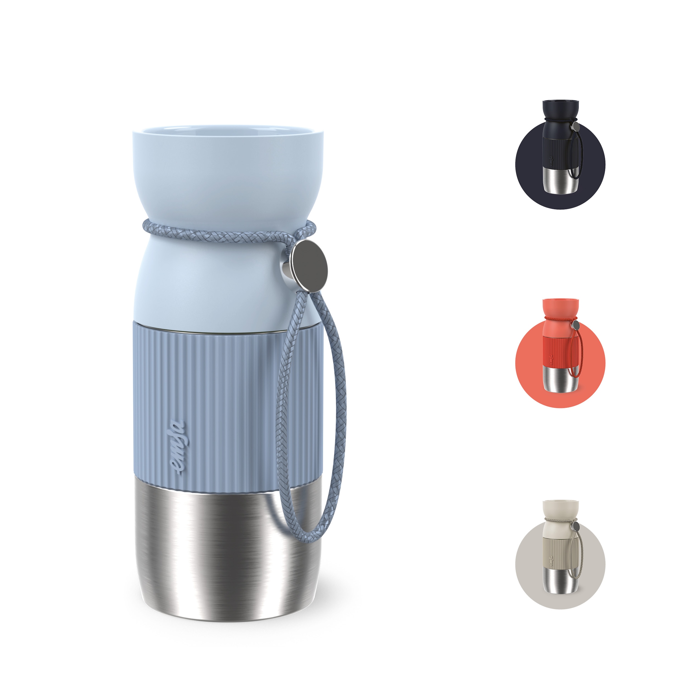 EMSA Thermobecher "beYou Cup", Ø 7,4cm x 18,7cm, 360ml, 1 tlg.blau, Trinkgefäße, 0,36 Liter, aromatischer Trinkgenuss, 100% dicht, mit Trageband