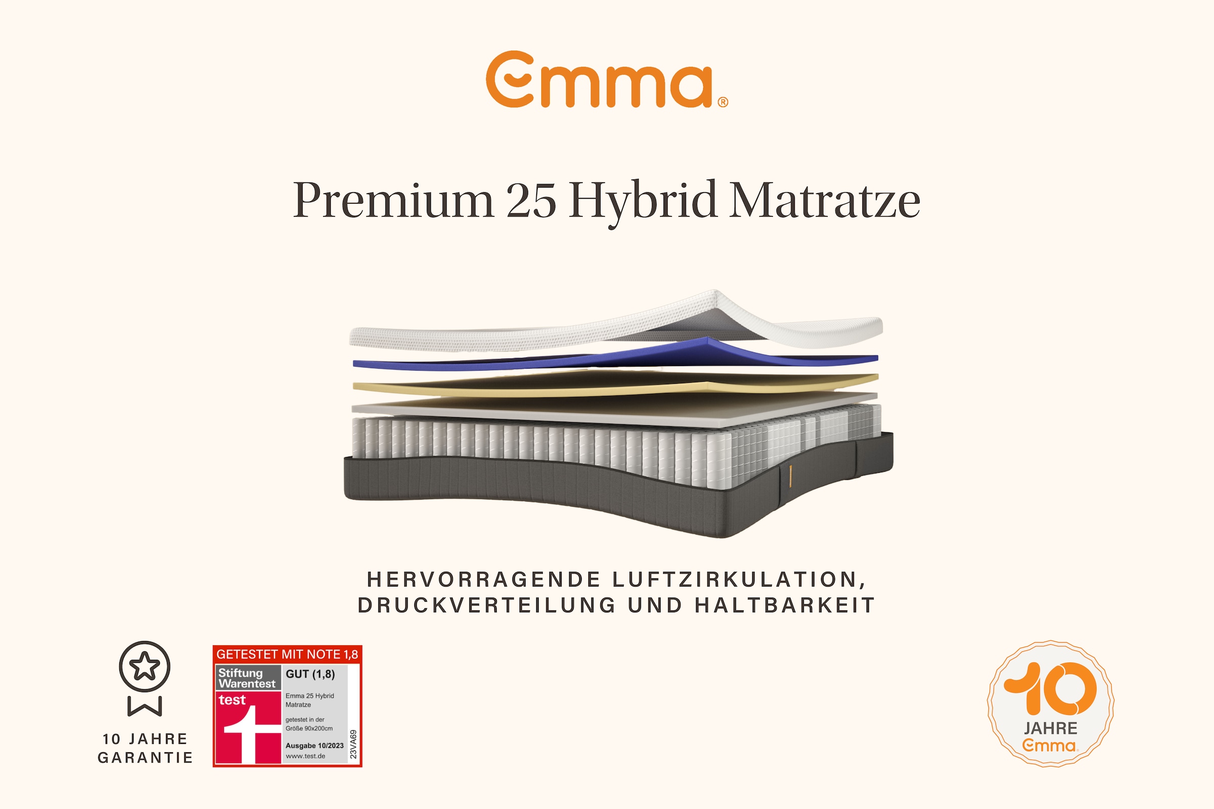 Emma Taschenfederkernmatratze »Emma 25 Hybrid«, 25 cm hoch, Raumgewicht: 35 kg/m³, (1 St., 1-tlg.)
