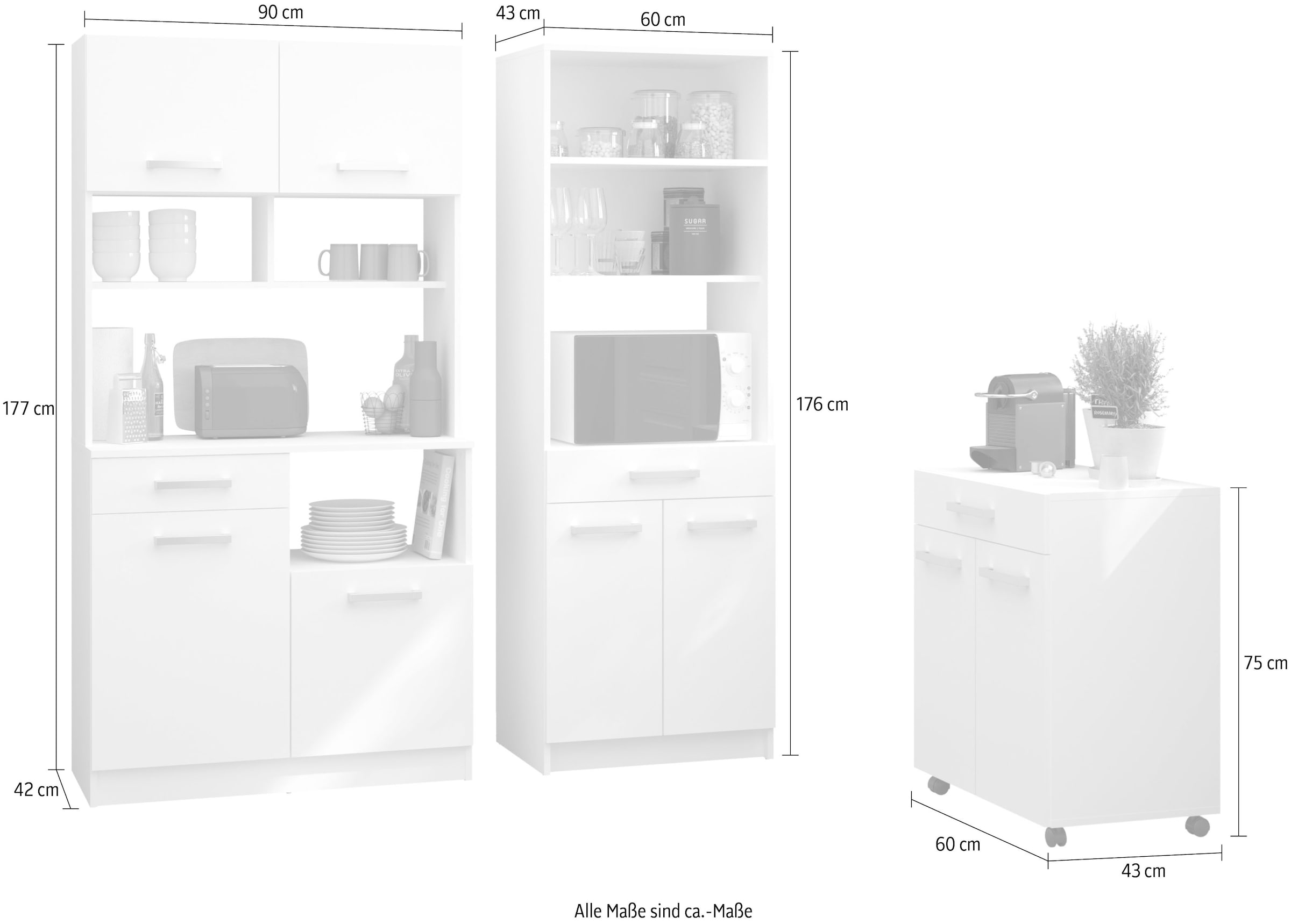 Parisot Schrank-Set »Buffet Set Uno 4«, (3 St.), zeitlos, pflegeleicht, vielseitig, Stauraum