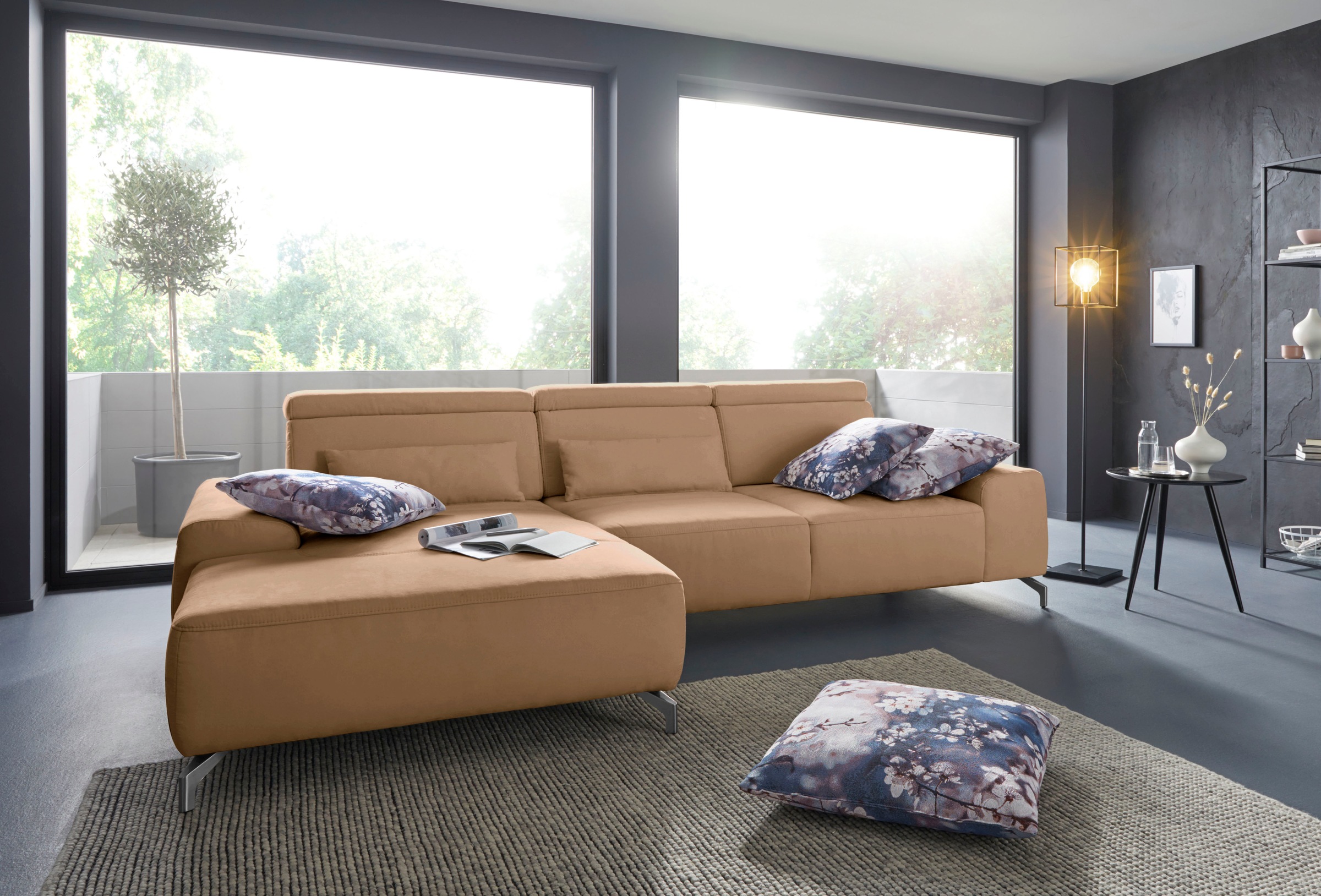 sit&more Ecksofa »Gizeh L-Form«, Fußhöhe 12 cm, inklusive Sitztiefenverstellung und Kopfteilverstellung