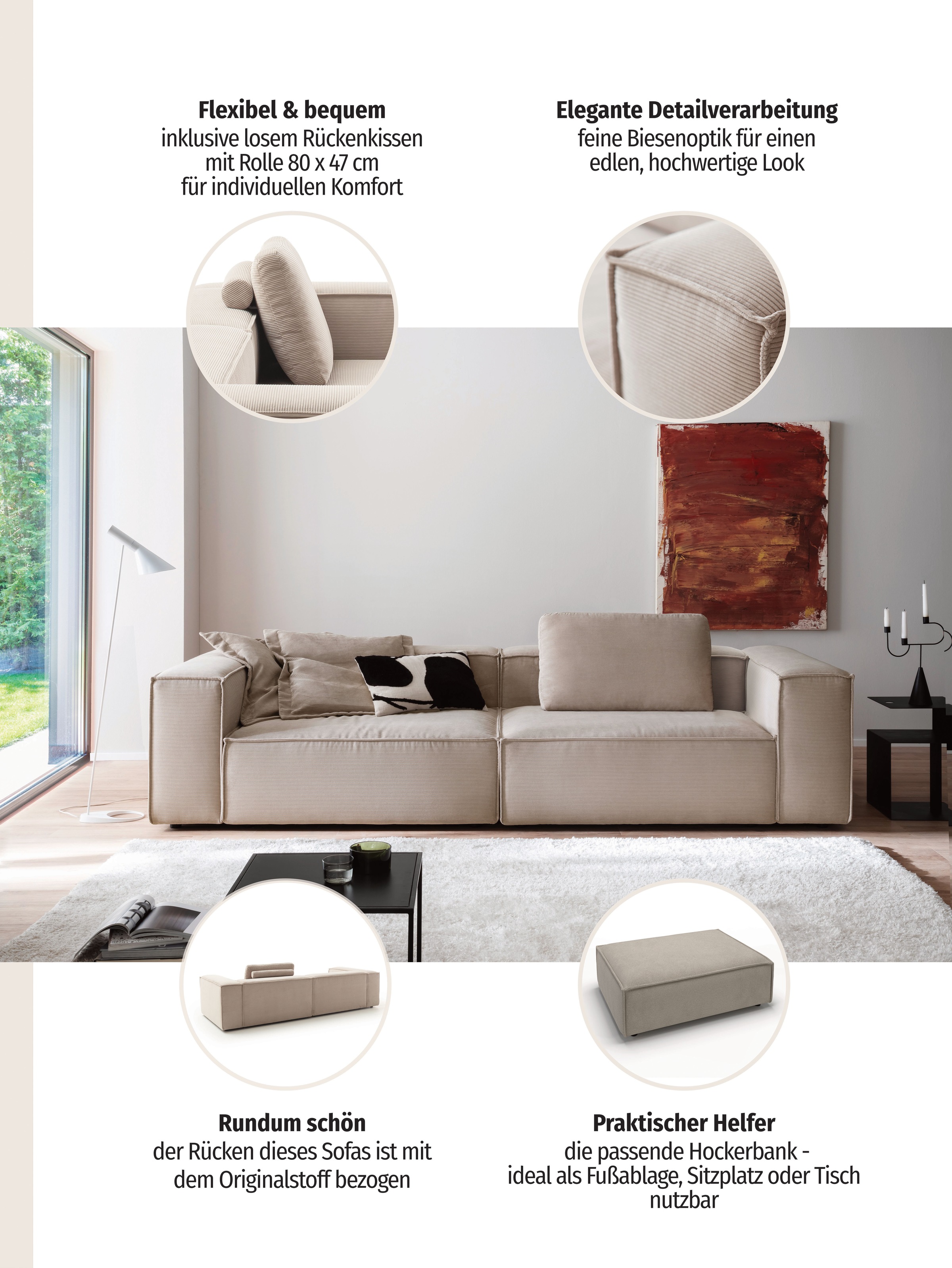 Thumbnail - Home affaire 3-Sitzer "Watertown moderner 3-Sitzer" extra breites Sofa mit in eleganten Bezügen & großzügiger Sitzfläche