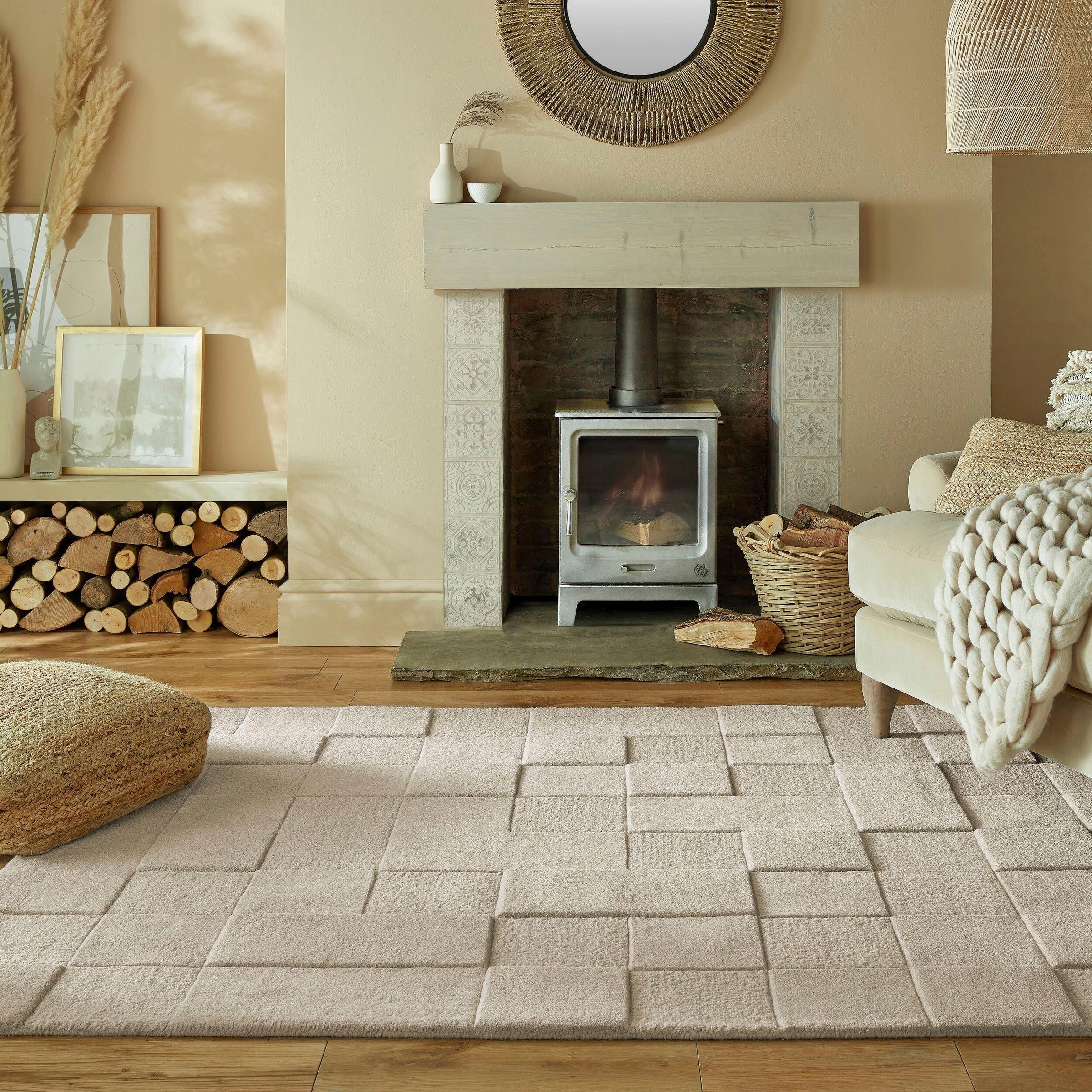 FLAIR RUGS Wollteppich »Checkboard«, rechteckig, 10 mm Höhe