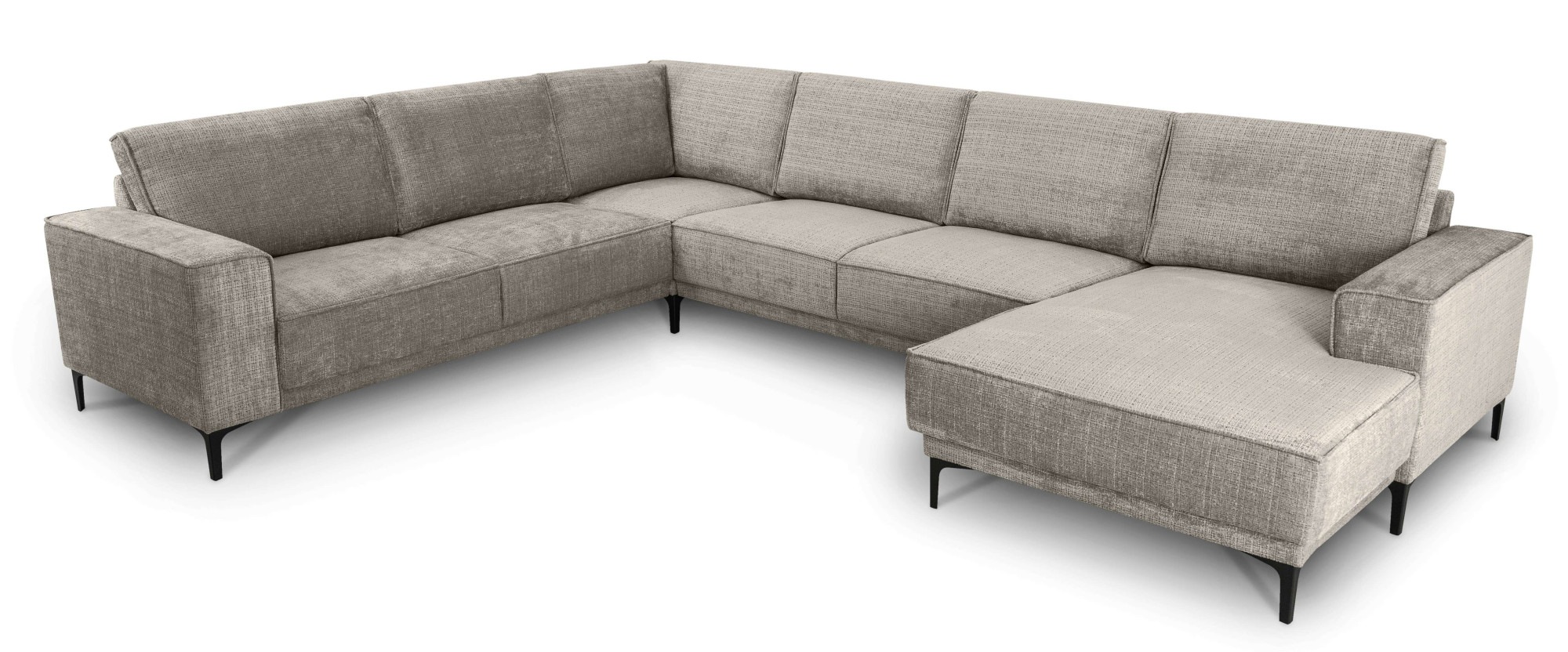 Places of Style Wohnlandschaft »XXL Sofa Oland, Struktur, Flachgewebe, Luxus-Microfaser, Boucle«, U-Form, 342 cm, Wellenunterfederung, Skandi-Design, Metallfüße