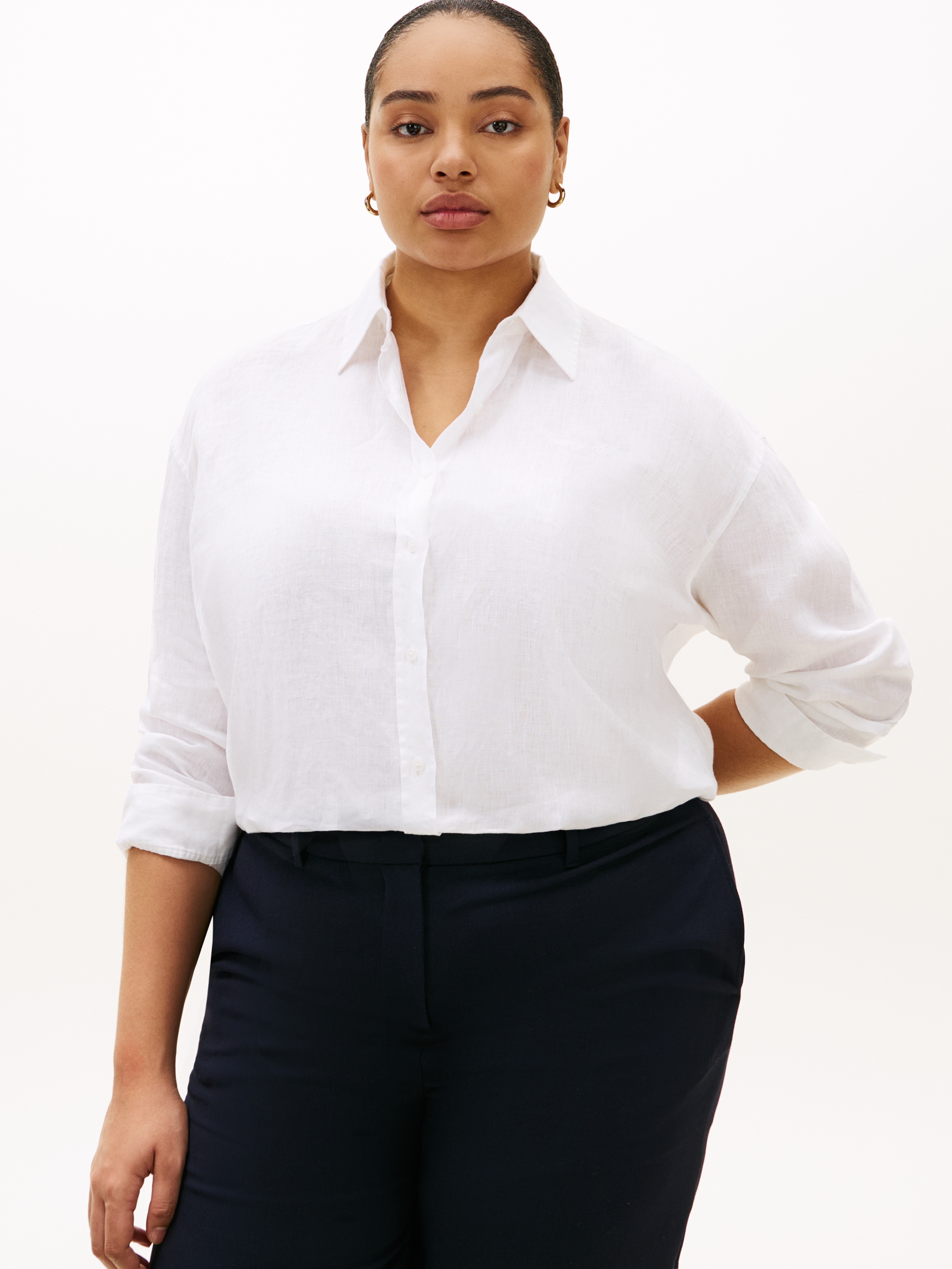 Tommy Hilfiger Curve Langarmbluse "CRV ESS LINEN ROUND HEM SHIRT" in großen günstig online kaufen