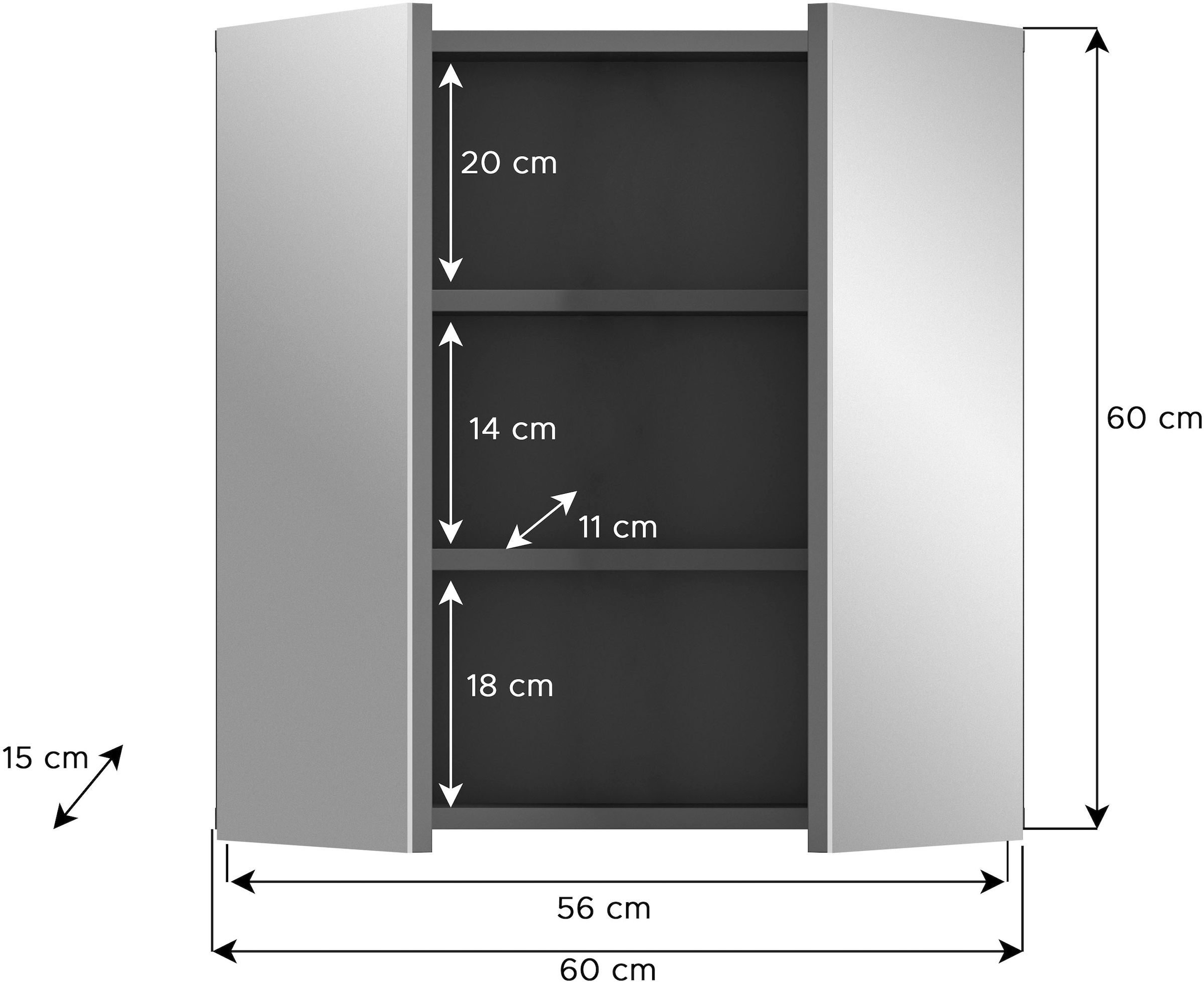 welltime Spiegelschrank »Doux, Breite 60 cm, 2 Spiegeltüren, 1 Einlegeboden, 3 Fächer«, Badschrank, Bad-Möbel, Badezimmer