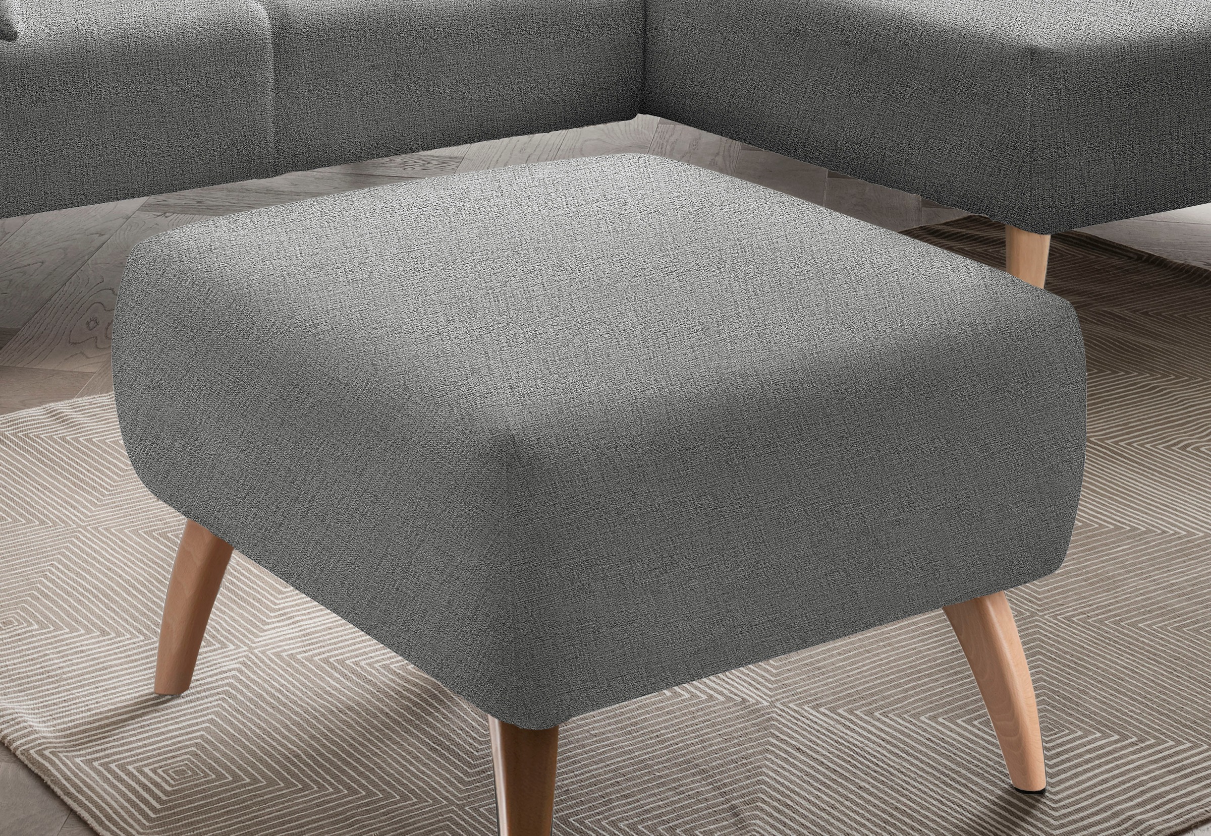 INOSIGN Polsterhocker »Colori«, Holzfußfarbe wählbar, verschiedene Stoffe, hochwertige Stoffqualität