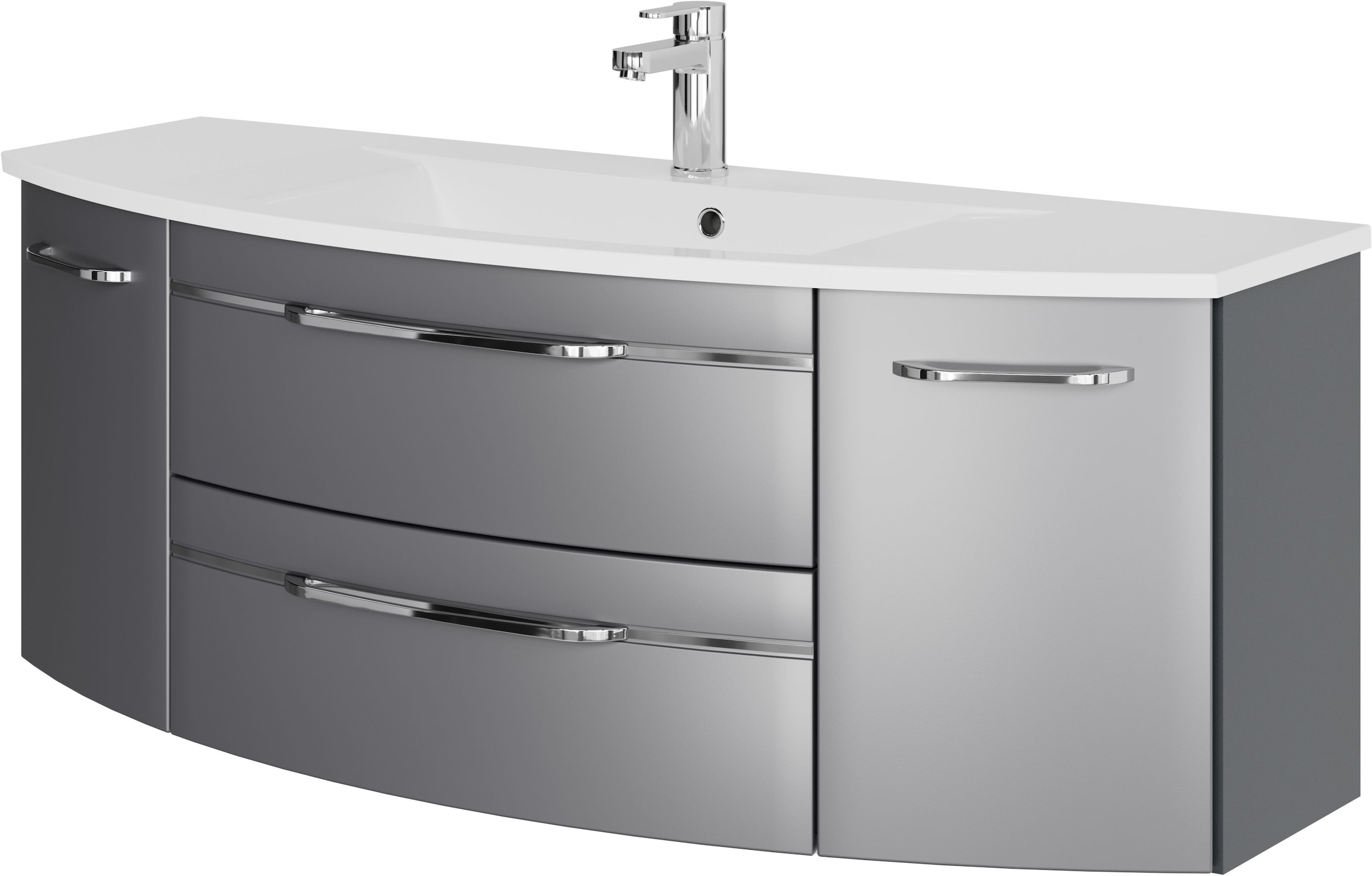 Saphir Waschtisch »Serie 7045 Mineralmarmor-Waschtisch und Unterschrank, 131 cm breit«, Waschplatz mit 2 Schubladen, 2 Türen, Badmöbel Set mit Waschtisch
