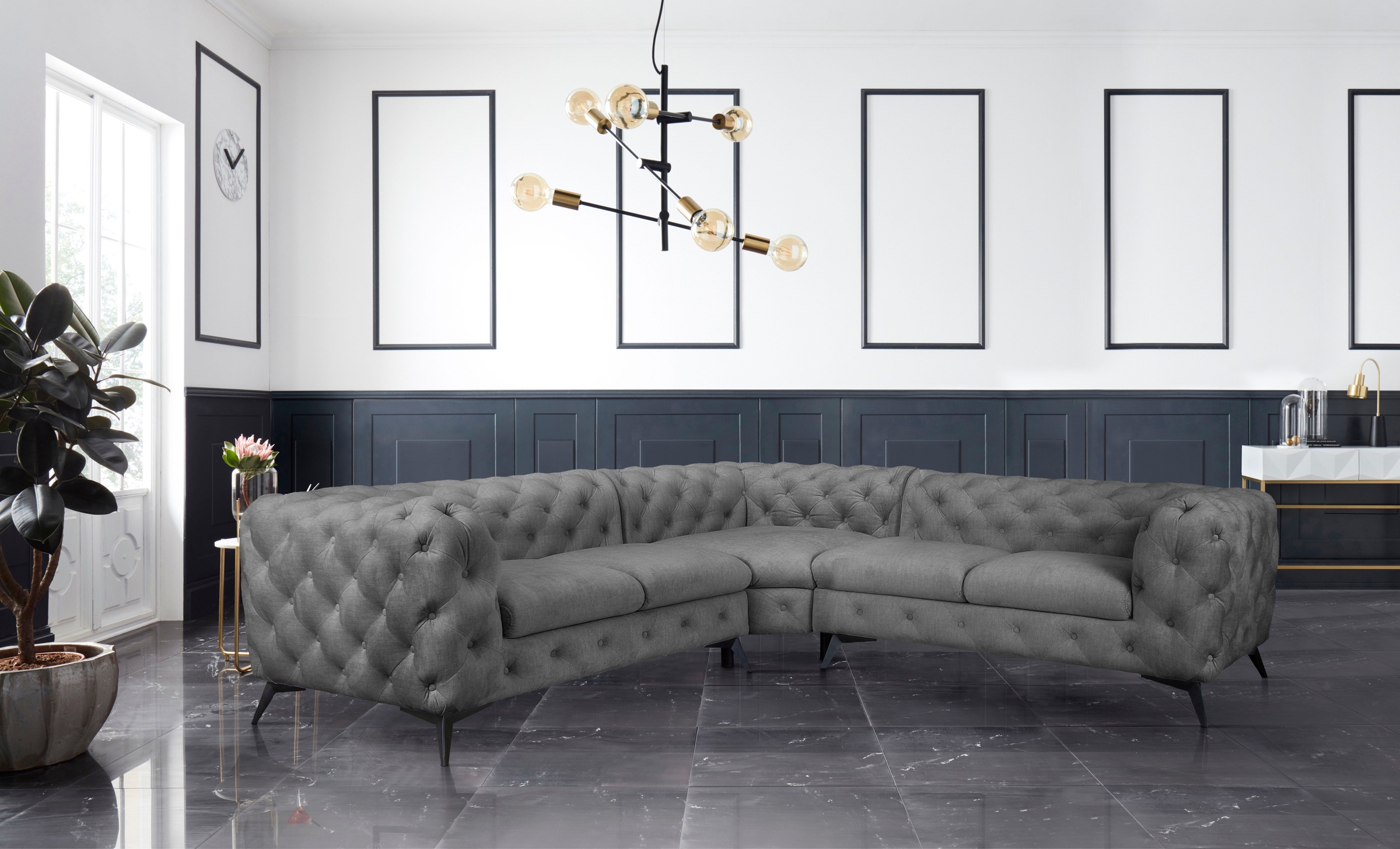Leonique Chesterfield-Sofa "Ecksofa GLYNIS L-Form mit Wellenunterfederung, günstig online kaufen