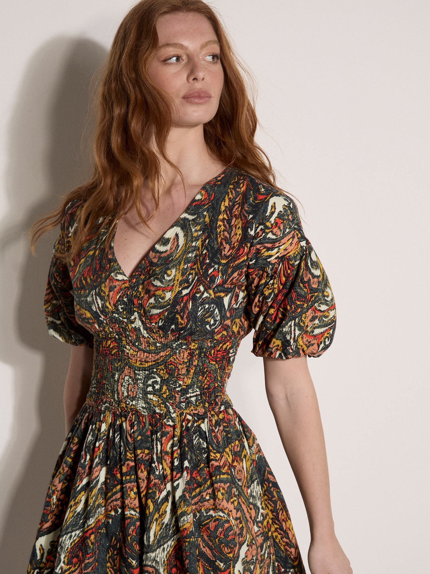 Apricot Druckkleid »Minikleid« mit Puffärmeln