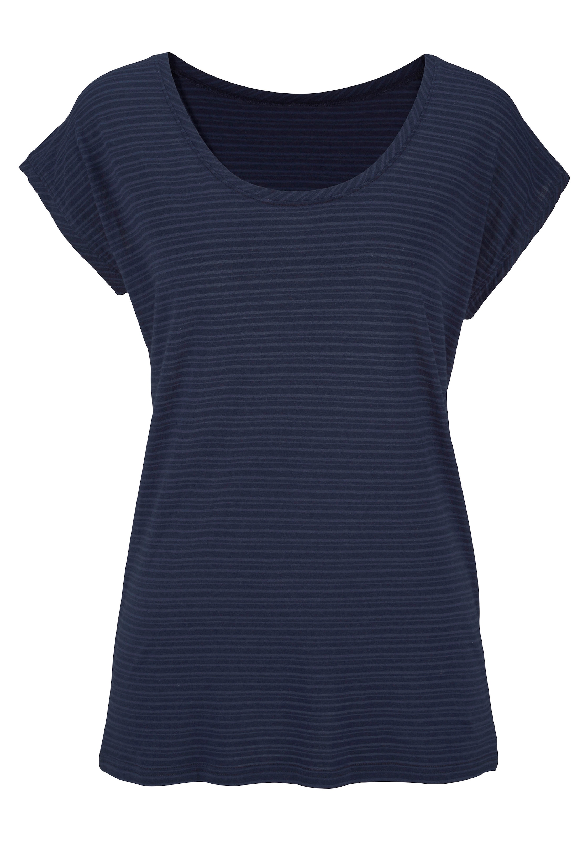 Beachtime Kurzarmshirt »mit leicht transparenten Streifen«, (2er-Pack), aus weicher Baumwoll-Viskose-Qualität